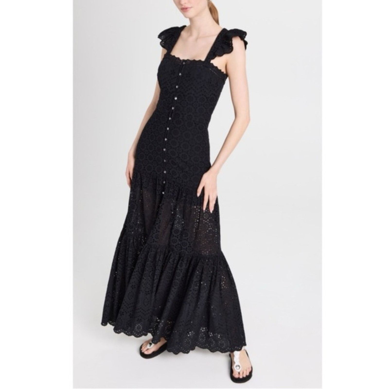 Veronica Beard Veronica Beard Aislin Eyelet Cotton Tiered Maxi Long Dress10 Size L / US 10 / IT 46 - 1 Thumbnail