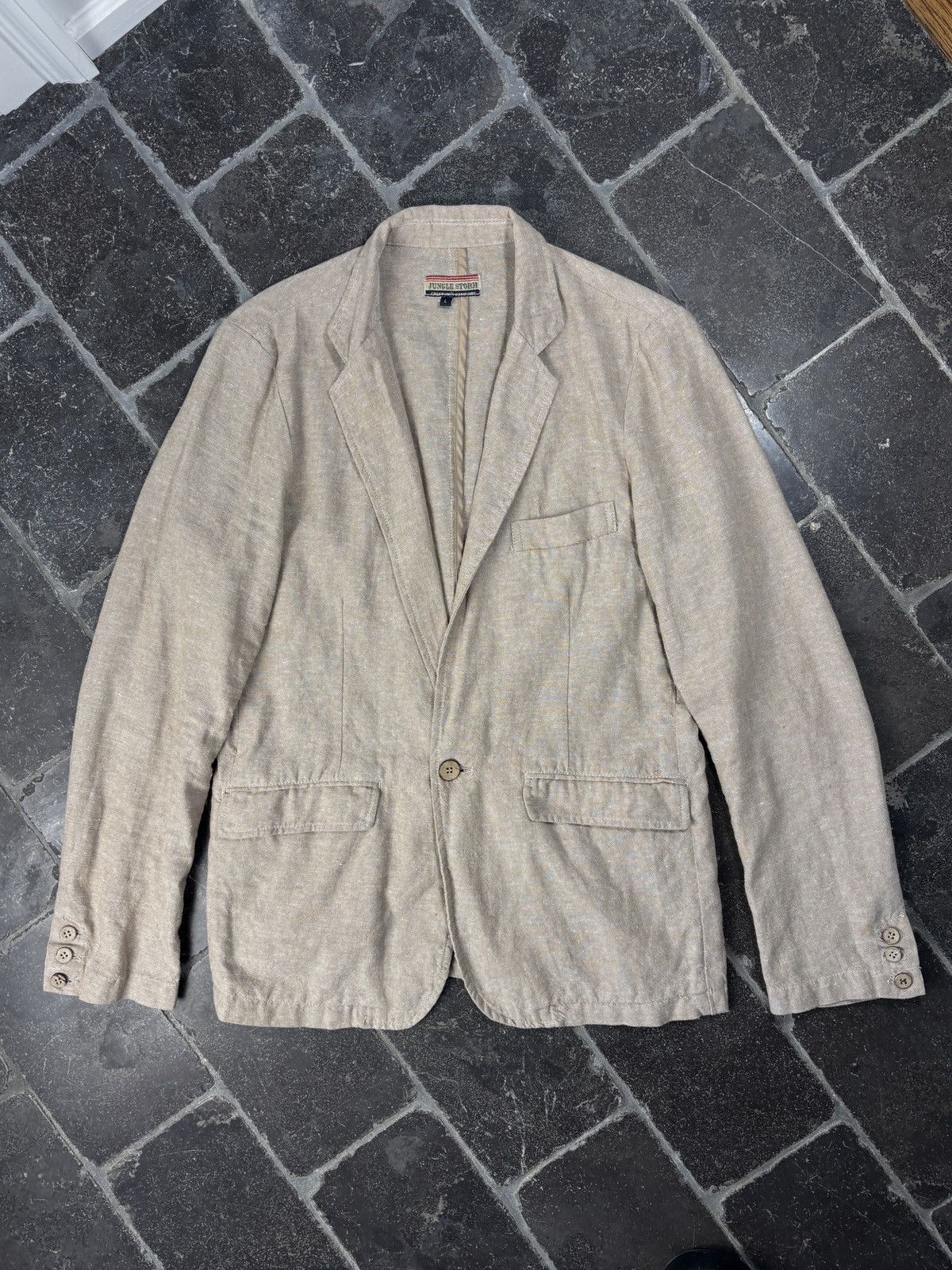Japanese Brand 1990s Vintage Linen Blazer Suit Jacket Jungle Storm Japan Size 34R - 1 Thumbnail