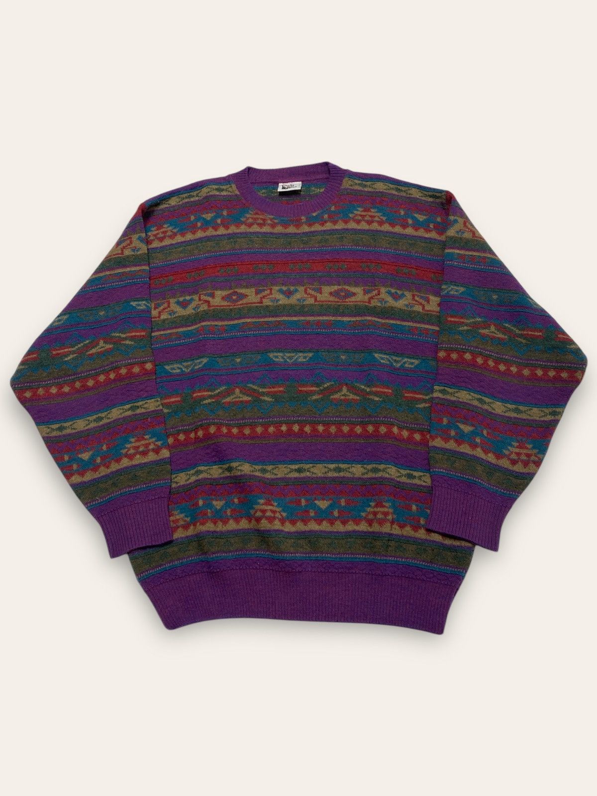 Vintage 90s Vintage MODA MASSIMO Multi Colour Wool Sweater Grunge Size US L / EU 52-54 / 3 - 1 Thumbnail