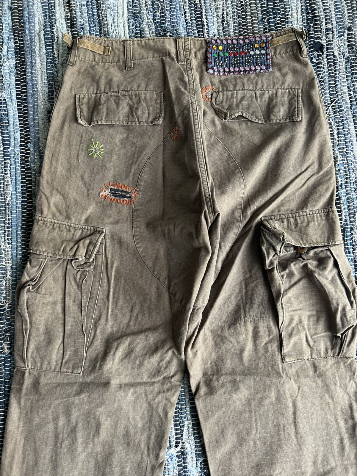 Beauty Beast Gowest Hand Stitches Hybrid Patchwork Leather Cargo Pants Size US 29 - 8 Thumbnail