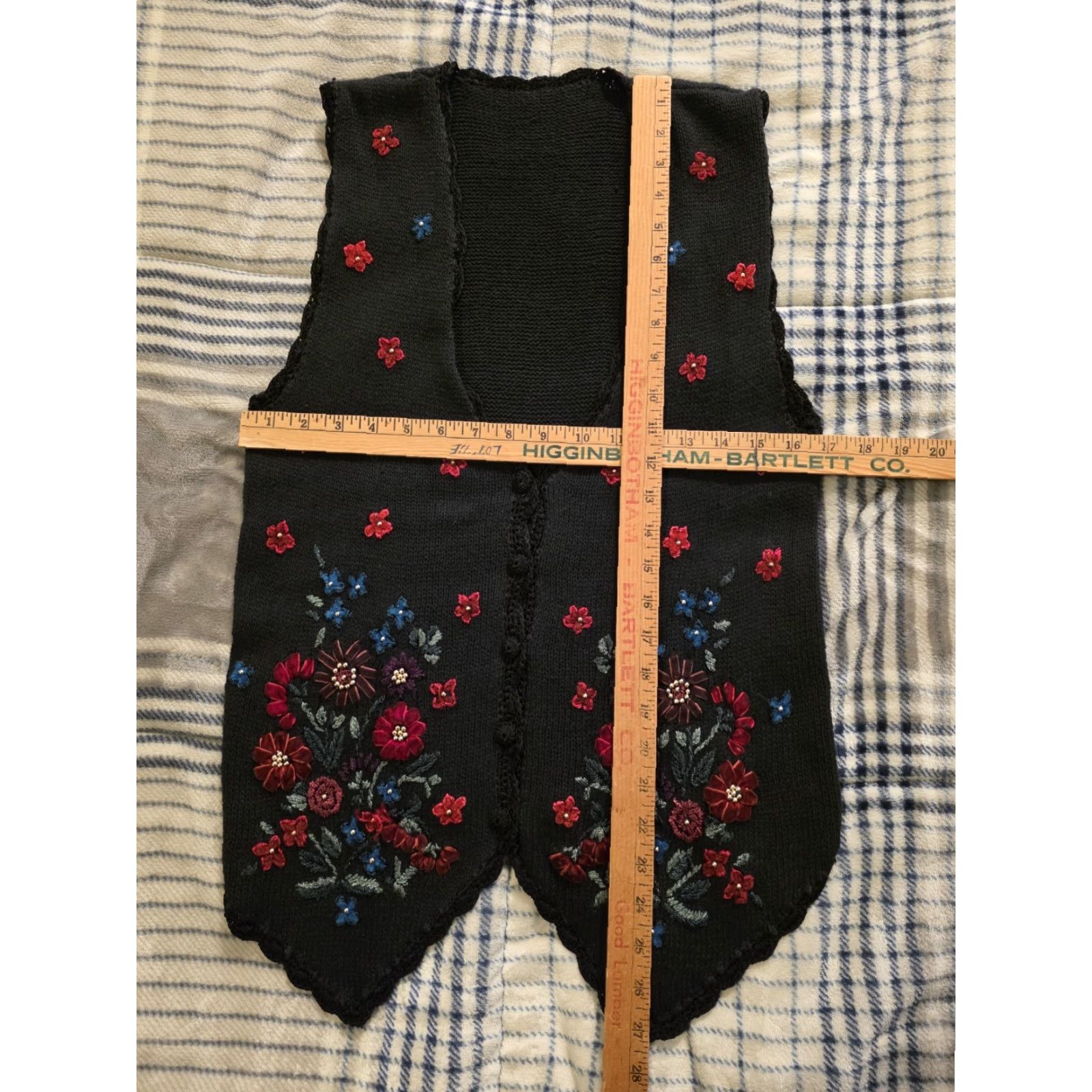Vintage VINTAGE Erika Knit Cradigan Sweater Vest Embroidered Flowers Black Womens Large Size L / US 10 / IT 46 - 8 Thumbnail