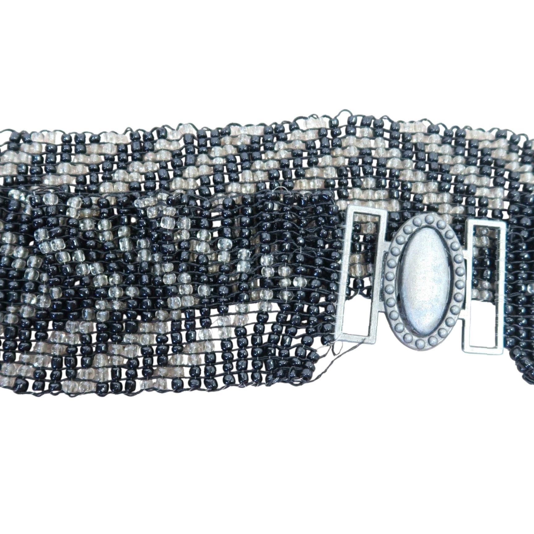Vintage VINTAGE Black and Clear Beaded Stretchy Belt Belt L Womens Bohemian 33” stretch 2.5” width Size ONE SIZE - 2 Thumbnail