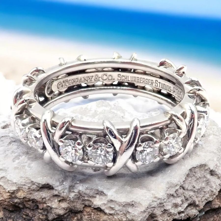 Tiffany & Co. Jean Schlumberger Platinum 16 Stone Diamond Band Ring Size ONE SIZE - 2 Thumbnail