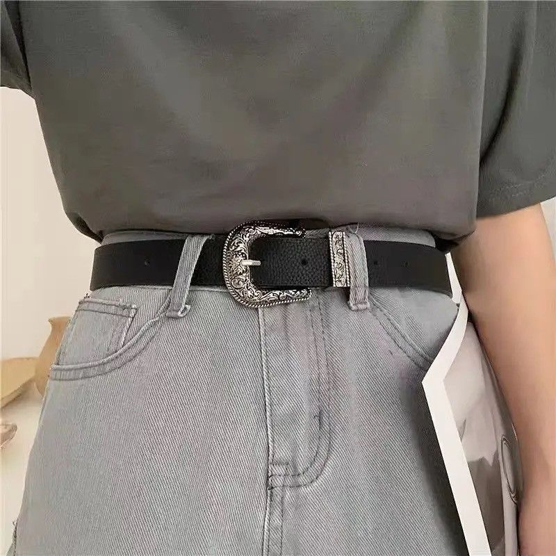 Vintage 105cm New Carve Hip Hop Rock Style Buckle PU Leather Belt Size ONE SIZE - 3 Thumbnail