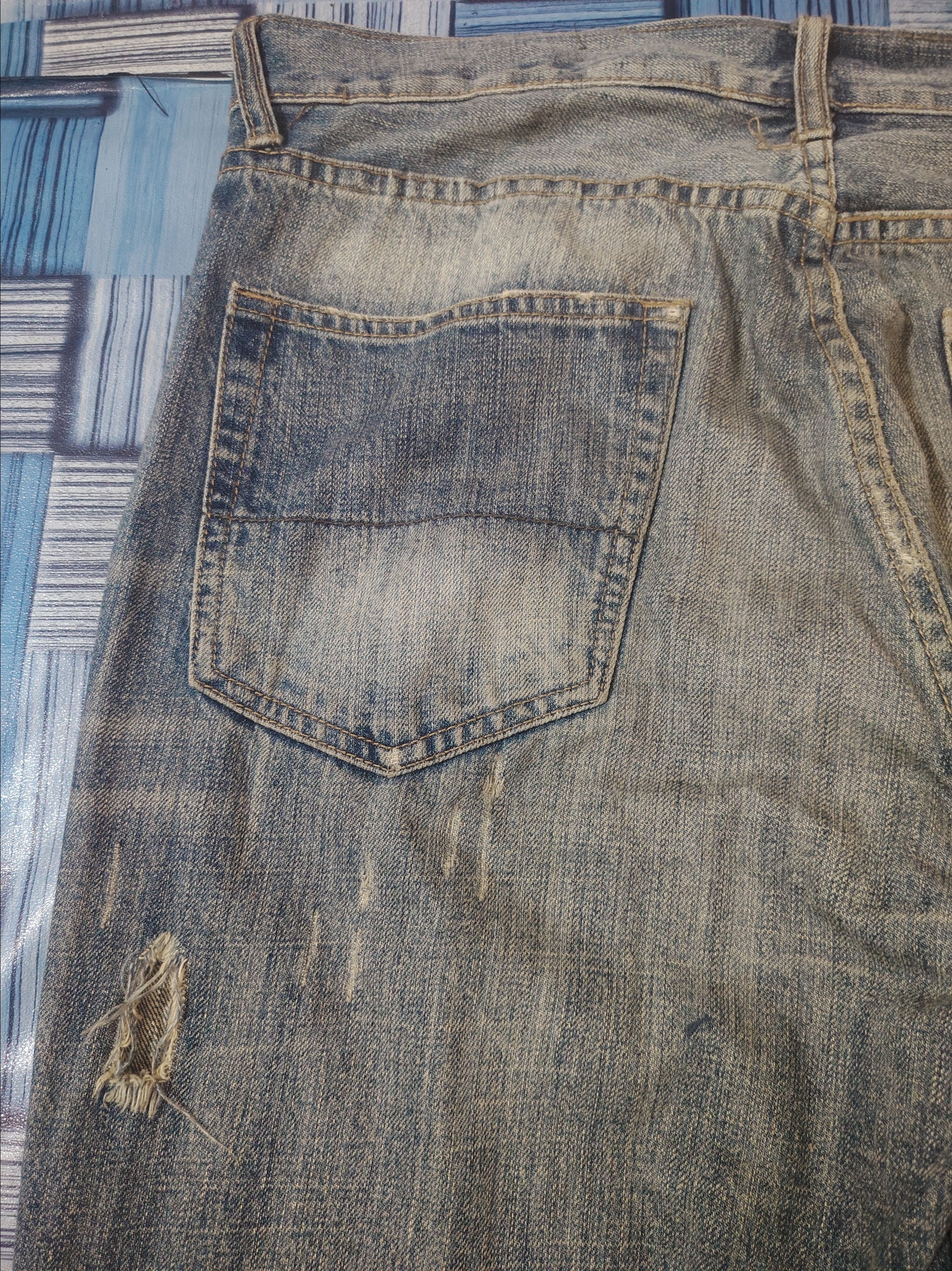 Abercrombie & Fitch Japanese A&F Baggy Flared Jeans Distressed Denim Size US 35 - 21 Thumbnail