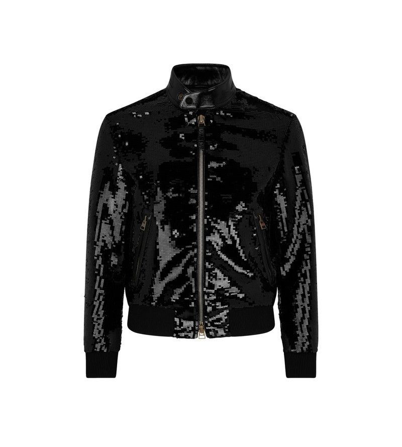 Tom Ford o1sm1stk0326 Sequin Embroidered Leather Biker Blouson Jacket Size US L / EU 52-54 / 3 - 1 Thumbnail