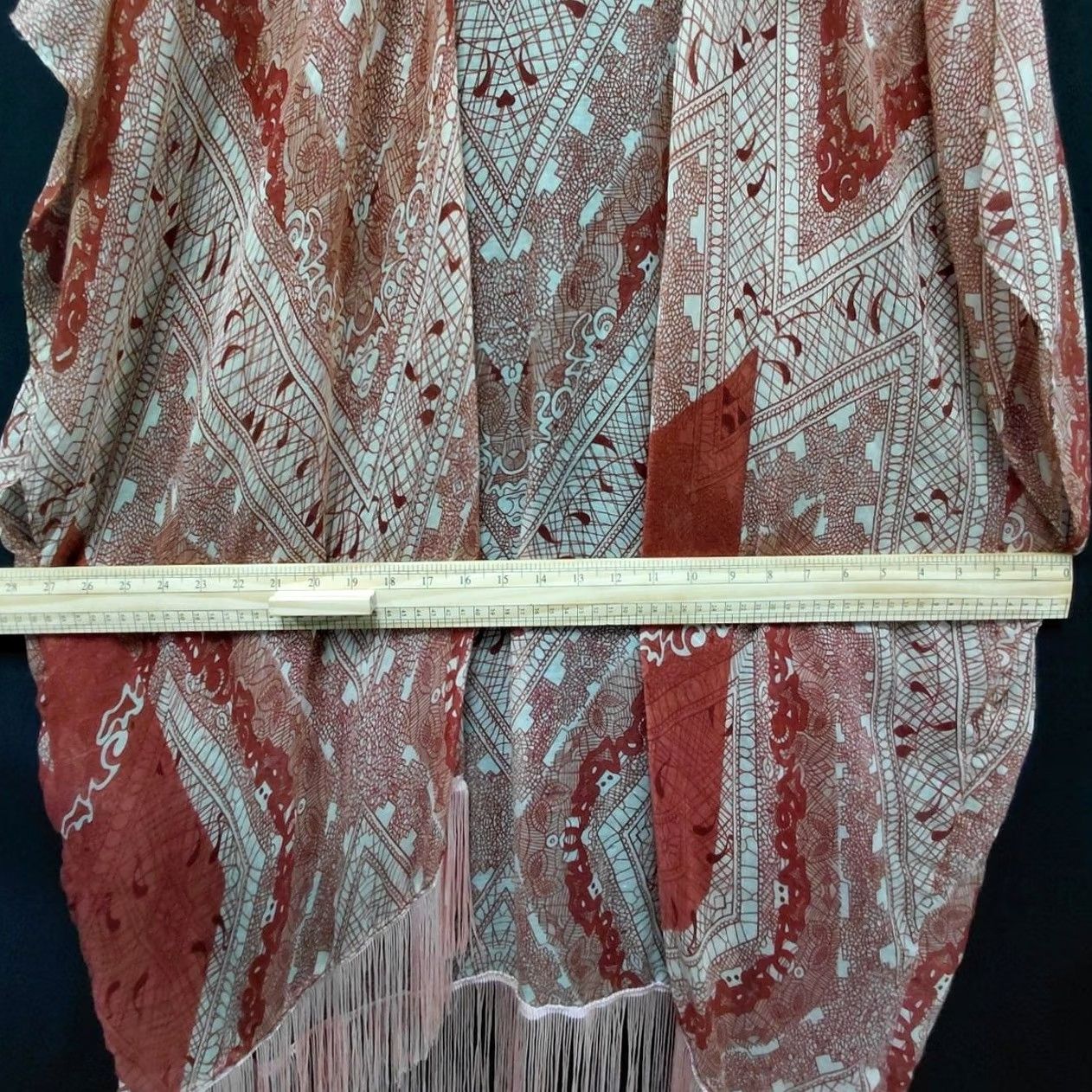 Vintage Janice Boho Fringe Kimono Cardigan Shawl Open Front One Size | Size OS Size ONE SIZE - 8 Thumbnail