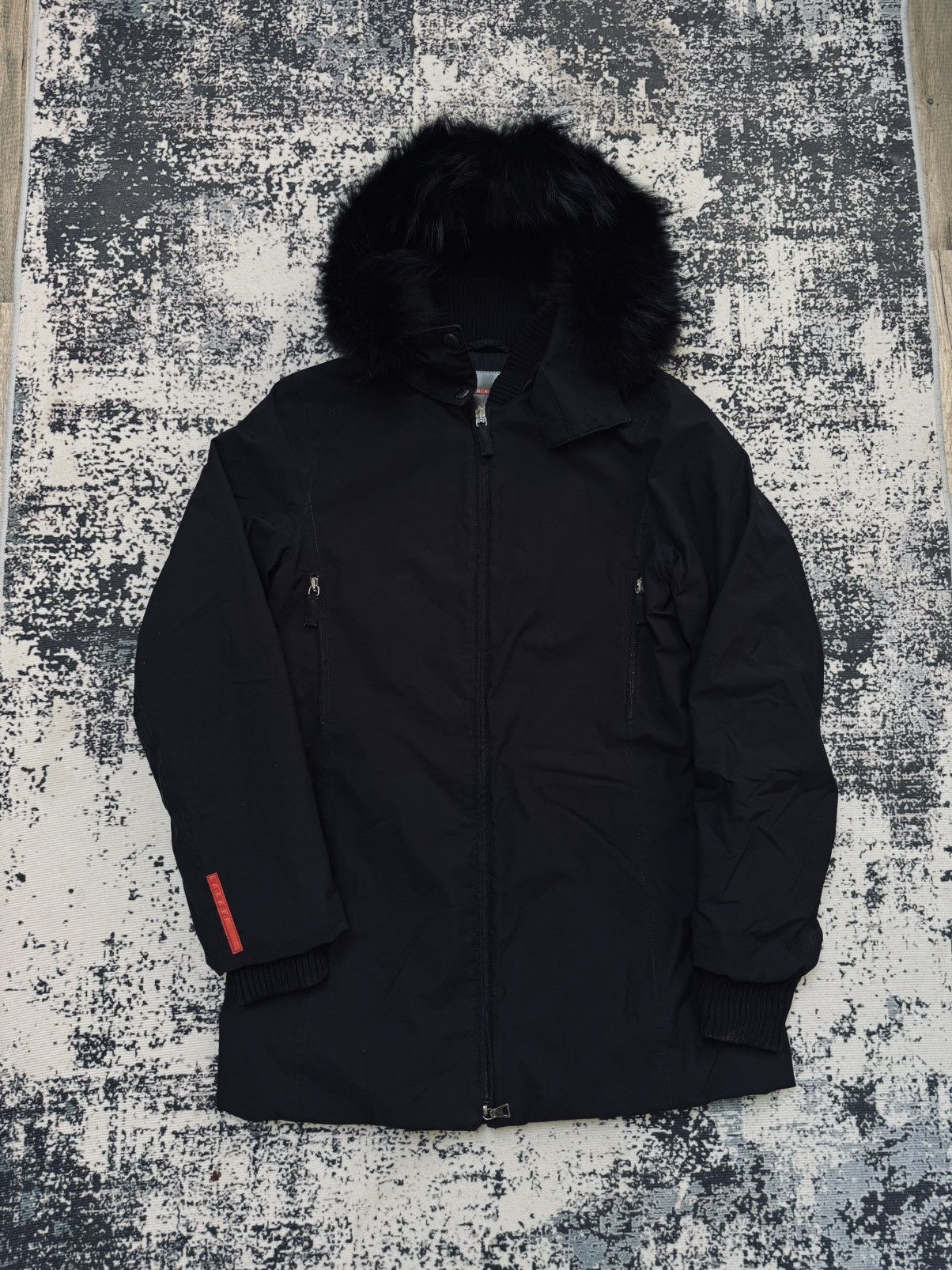 Prada Puffer Coat Black Red Tab S women vintage