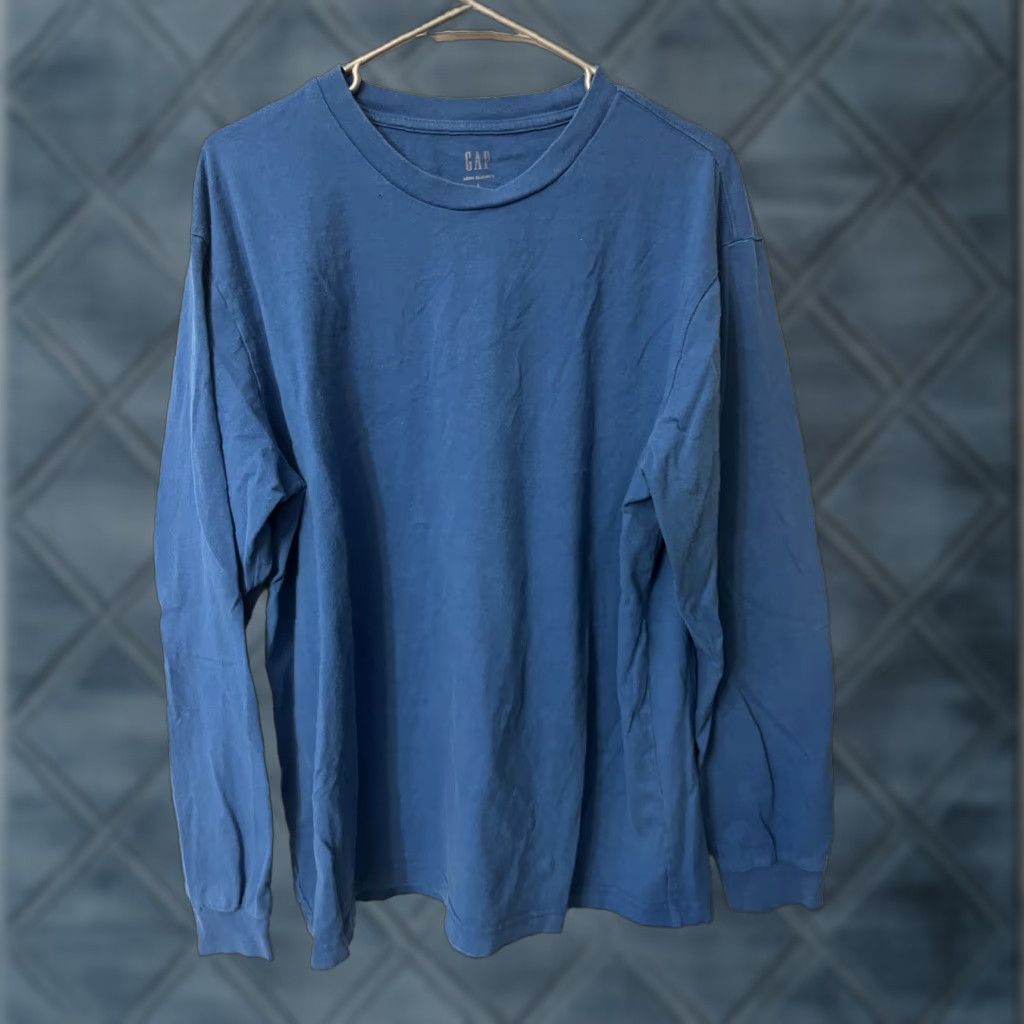 Gap Gap Shirt Mens L Blue Crew Neck Long Sleeve T-Shirt Solid Regular Fit Cotton Knit Size US L / EU 52-54 / 3 - 1 Thumbnail
