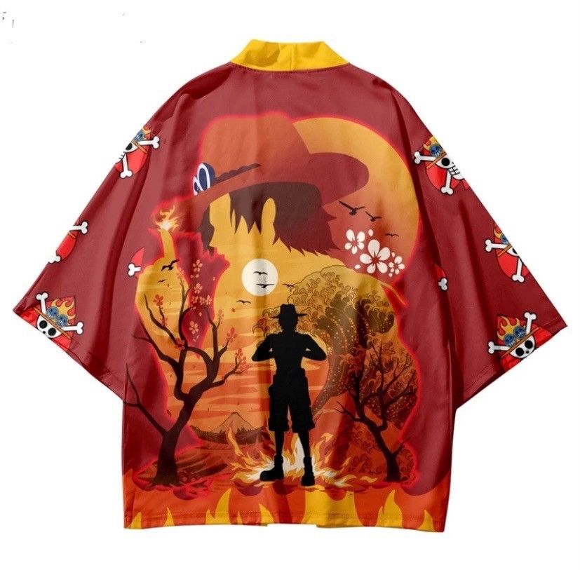 image of Kimono Japan Dragon Kimono Anime Kimono Japanese One Piece in Red, Men's (Size XL)