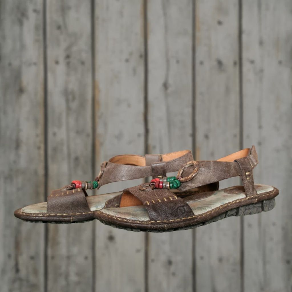 Born VINTAGE BORN Aegean Brown Beaded T-Strap Leather Slingback Sandals Women's Sz. 10 Size US 10 / IT 40 - 1 Thumbnail