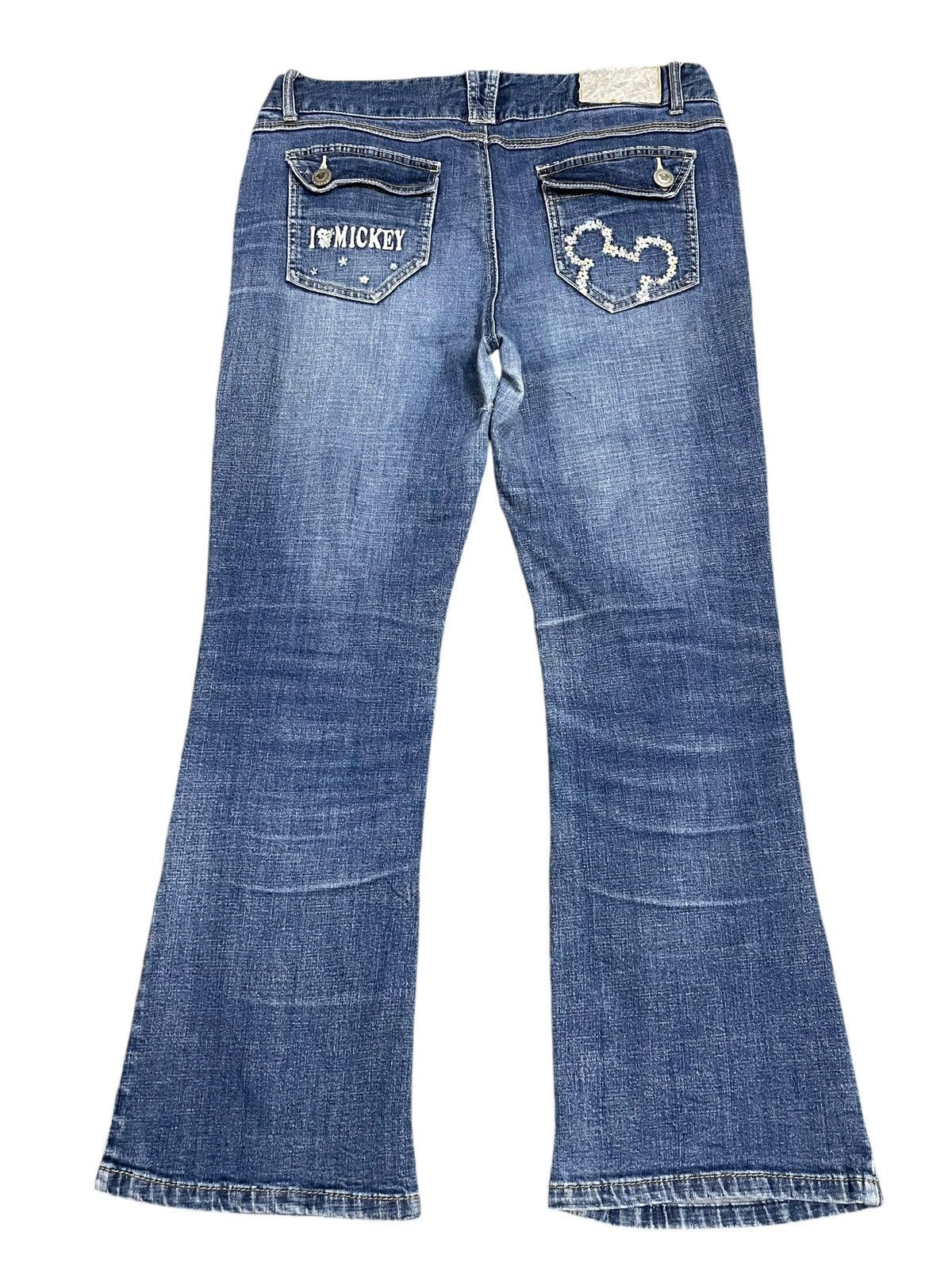 Disney Vtg Y2K Disney Mickey Mouse Embroidery Women Wide Leg Jeans Size 33" - 2 Thumbnail