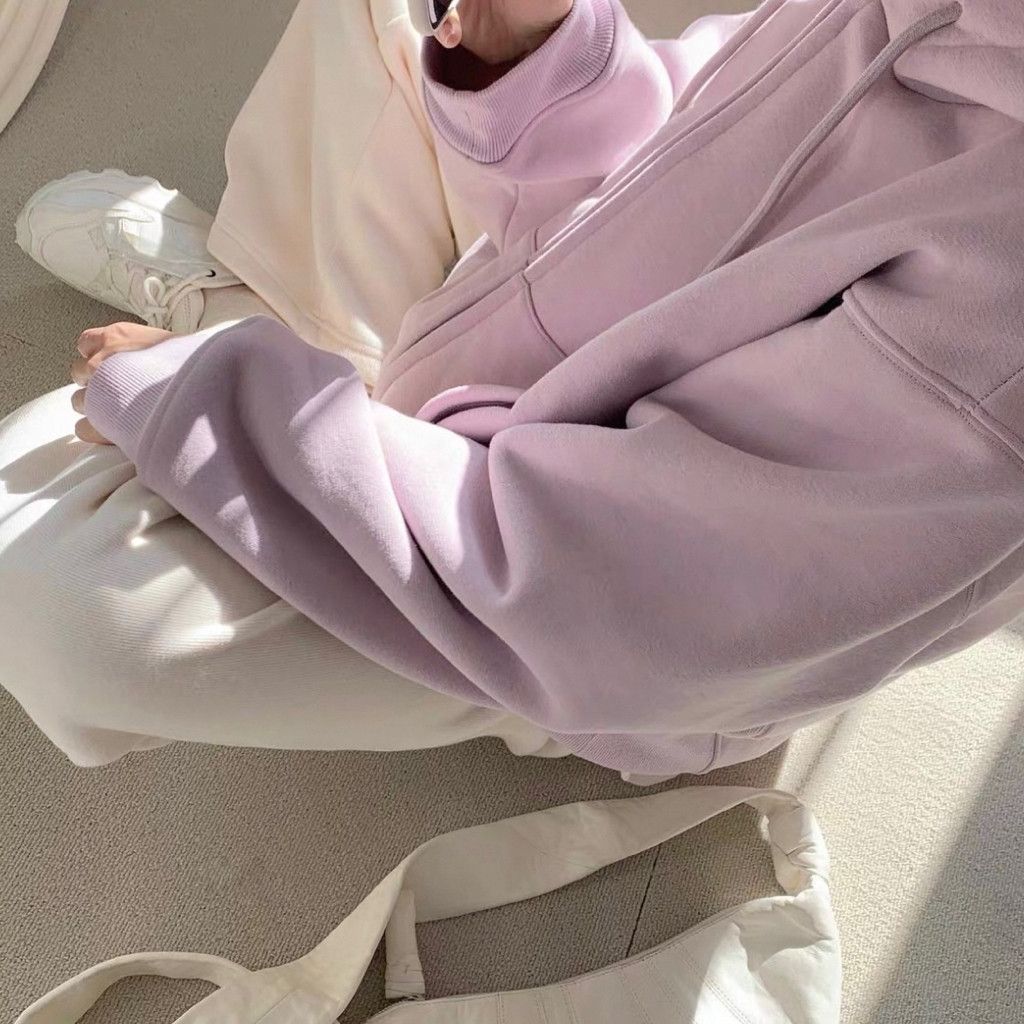 Zara Light Lilac Fleece Hoodie Size L / US 10 / IT 46 - 3 Thumbnail