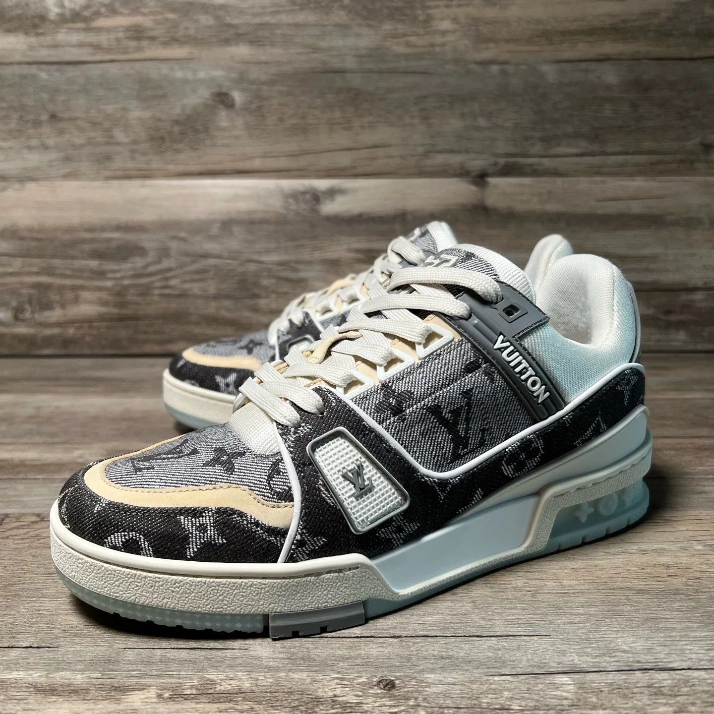 Louis Vuitton LOUIS VUITTON Trainer Gray Denim White Print 37 95 New Size US 6 / IT 36 - 1 Thumbnail