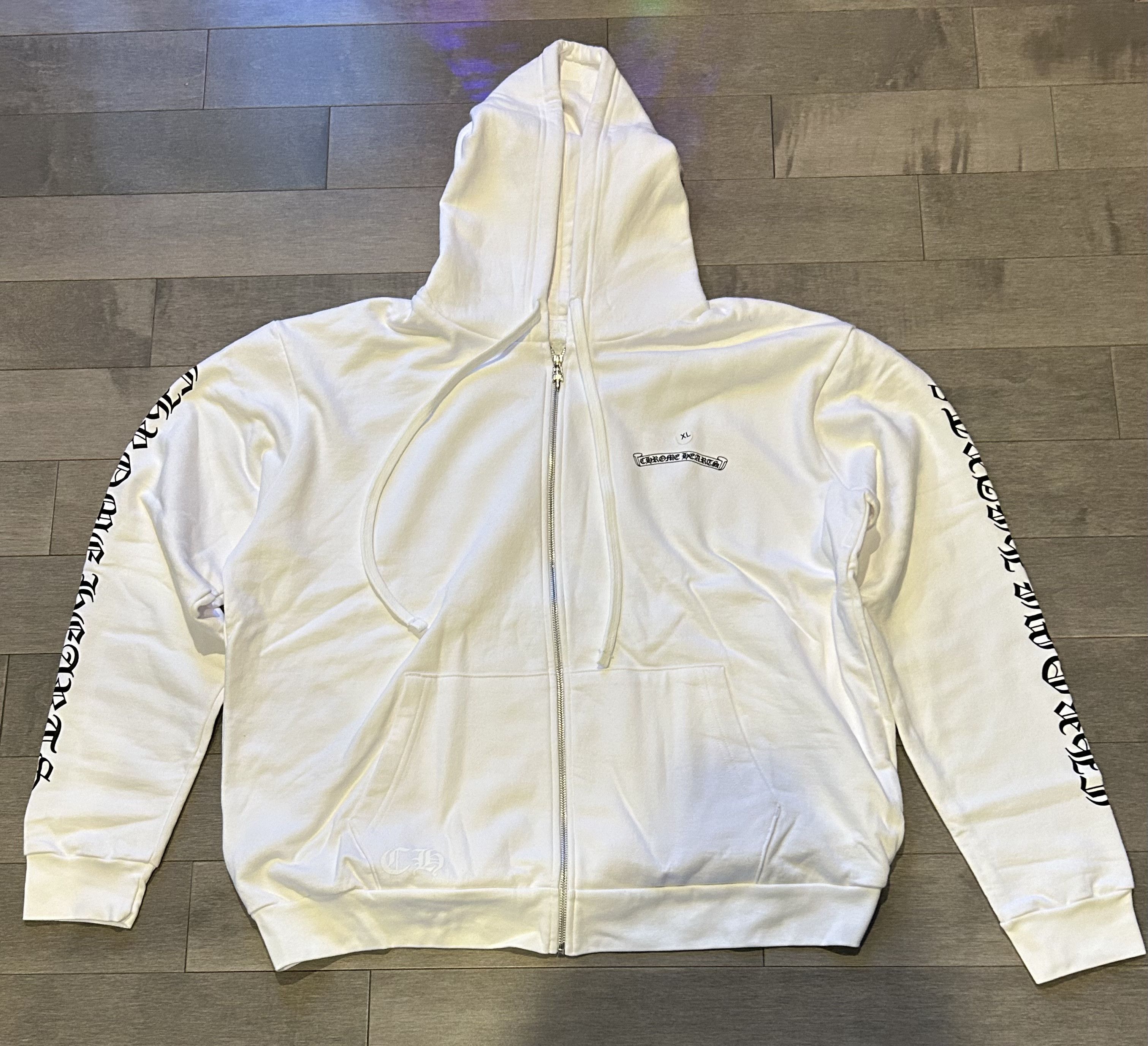 Chrome Hearts Scroll Logo Zip Up Hoodie White