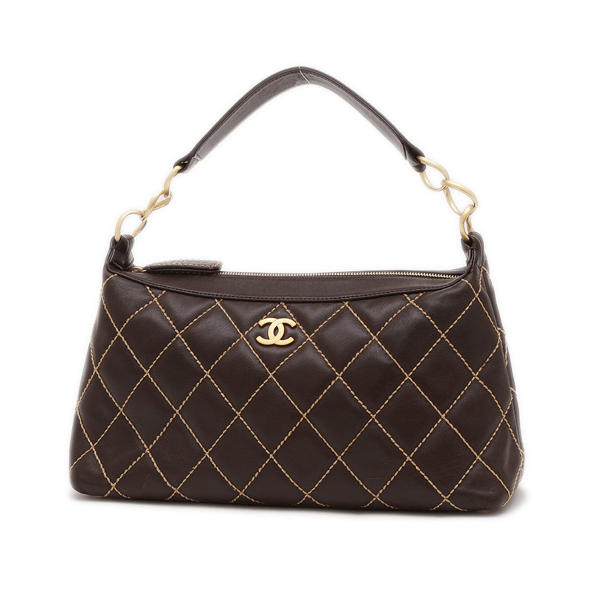 Chanel Wild Stitch One Shoulder Bag Lambskin Dark Brown, Women's