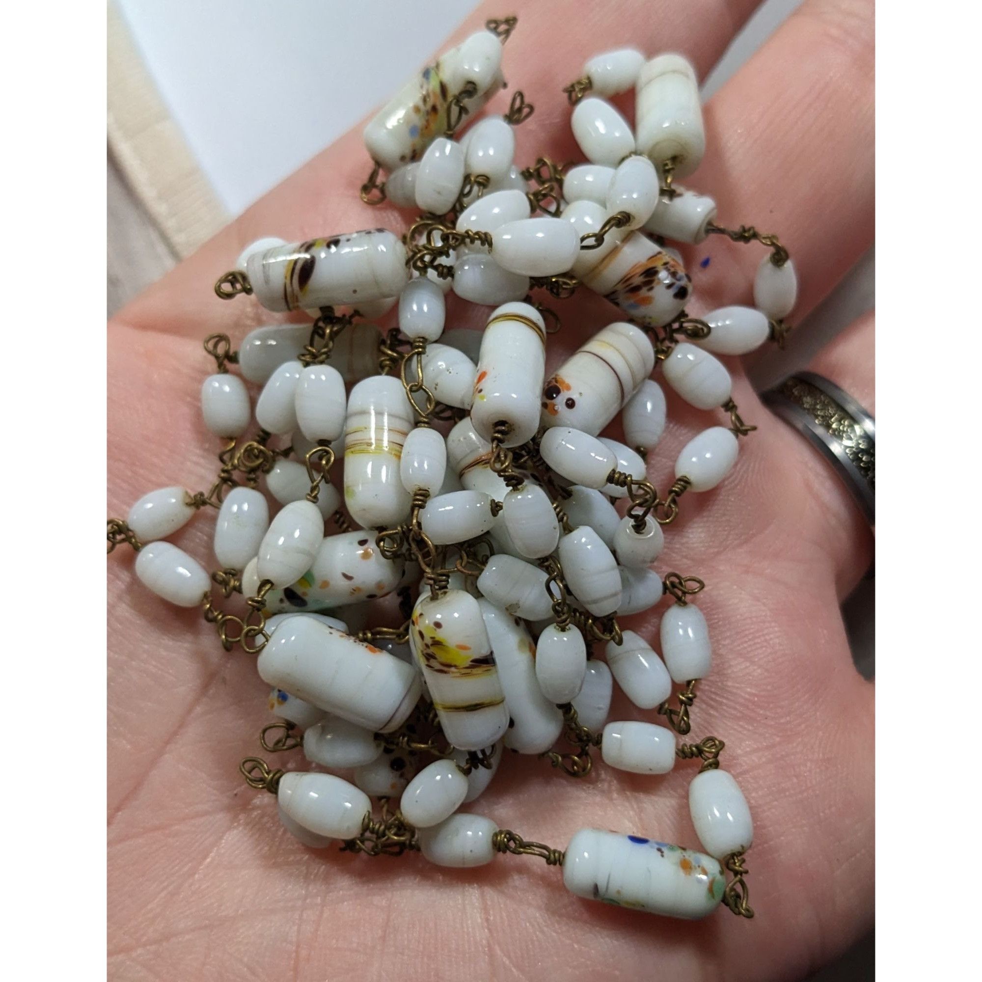 Other Vintage Handmade Mottled Rainbow Milk Glass Beaded Necklace Size ONE SIZE - 6 Thumbnail