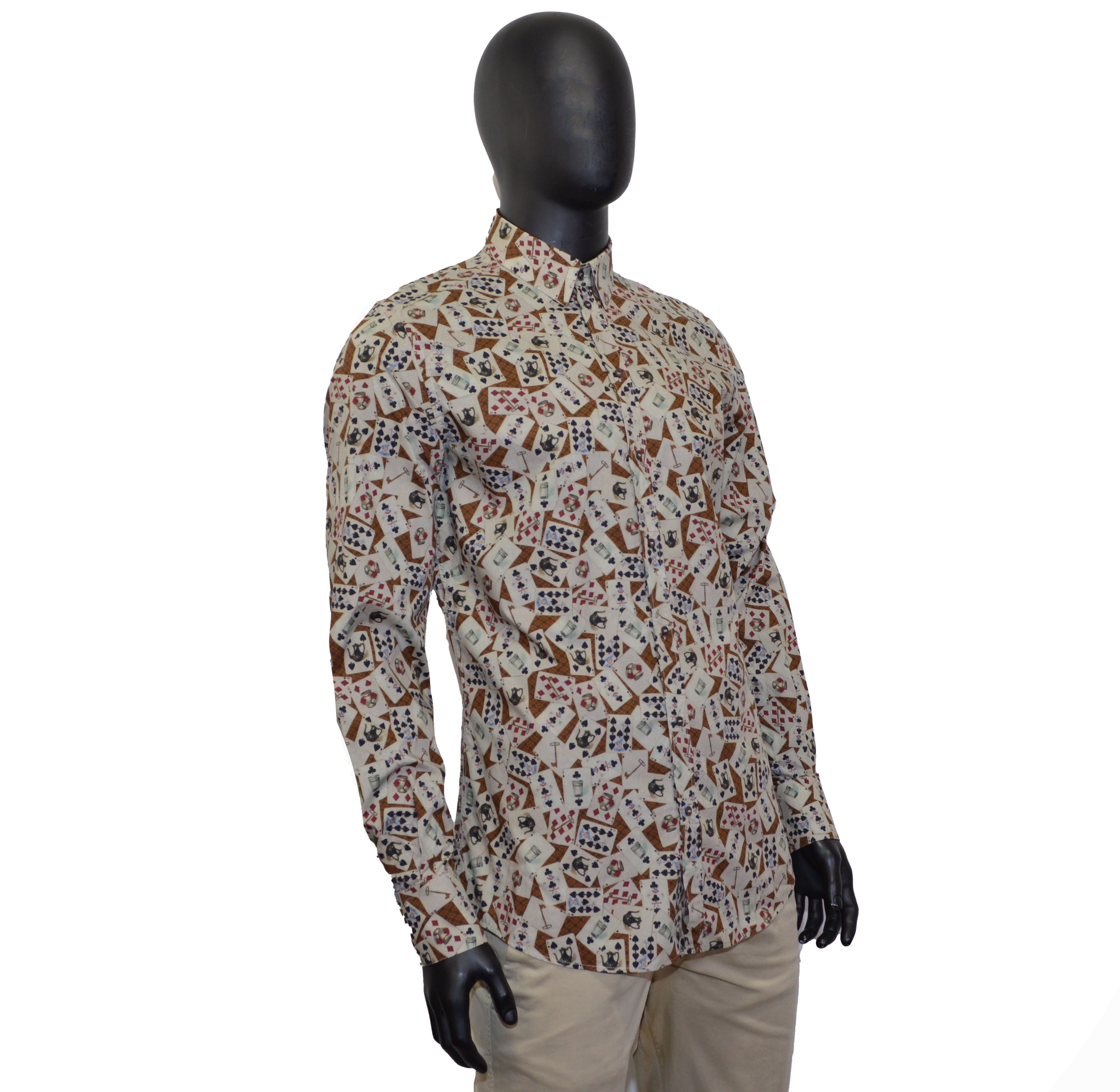 Dolce & Gabbana Men's Dolce & Gabbana Gold Dress Shirt 42 16.5 Cards Print Size US L / EU 52-54 / 3 - 3 Thumbnail