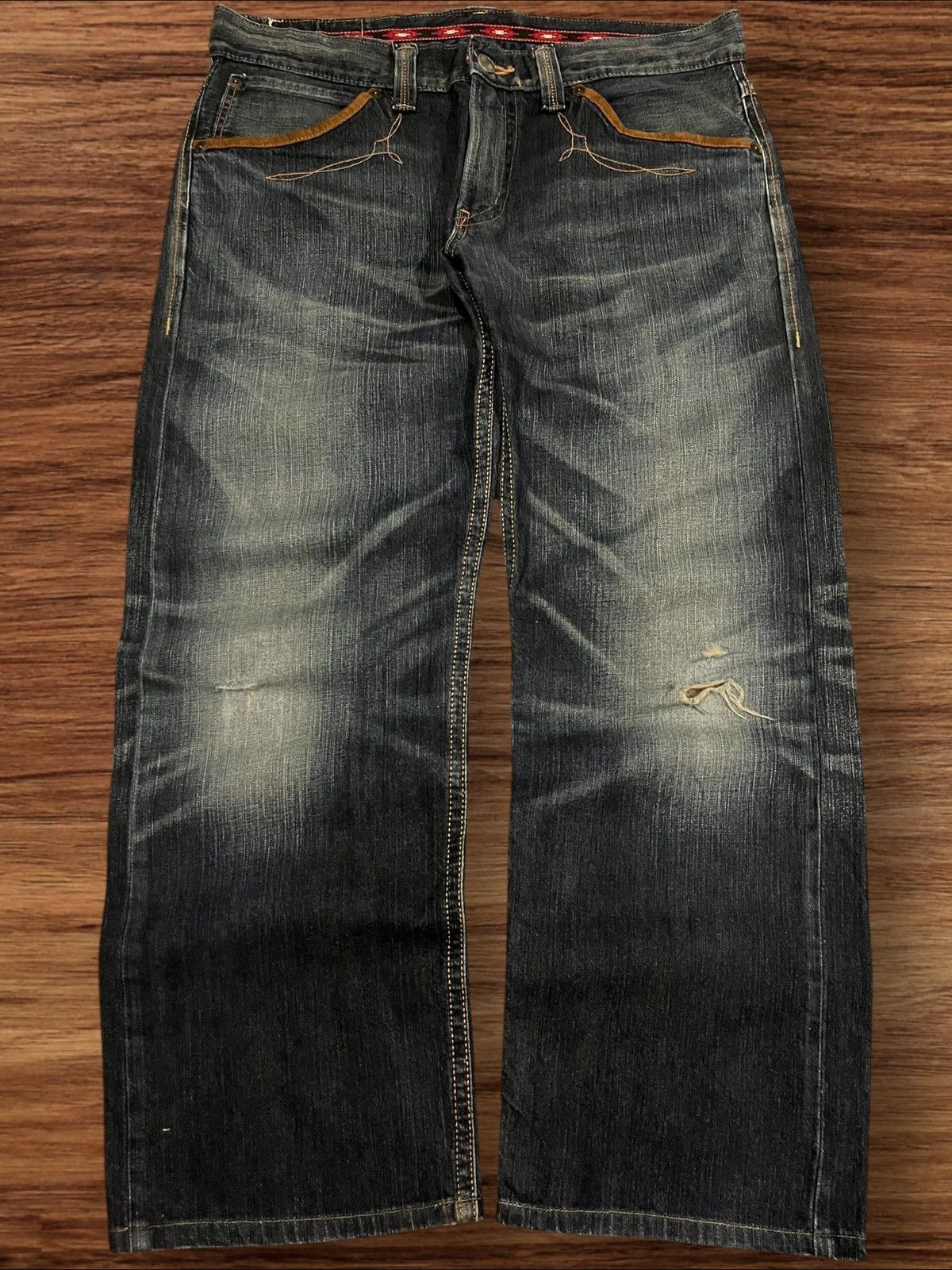 Edwin ⚡️Baggy⚡️Edwin Exclusive Vintage XV Distressed Dark Wash Jeans Size US 36 / EU 52 - 2 Thumbnail