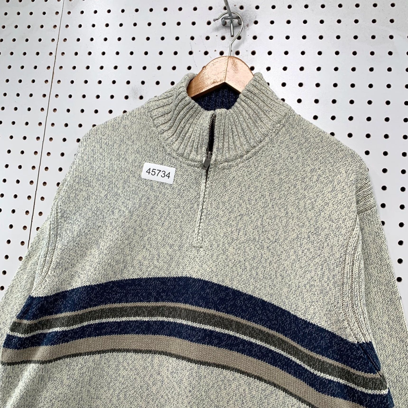 Eddie Bauer Eddie Bauer Sweater Mens 2XL Gray Striped 1/4 Zip Mock Neck 100% Cotton Pullover Size US XXL / EU 58 / 5 - 4 Thumbnail
