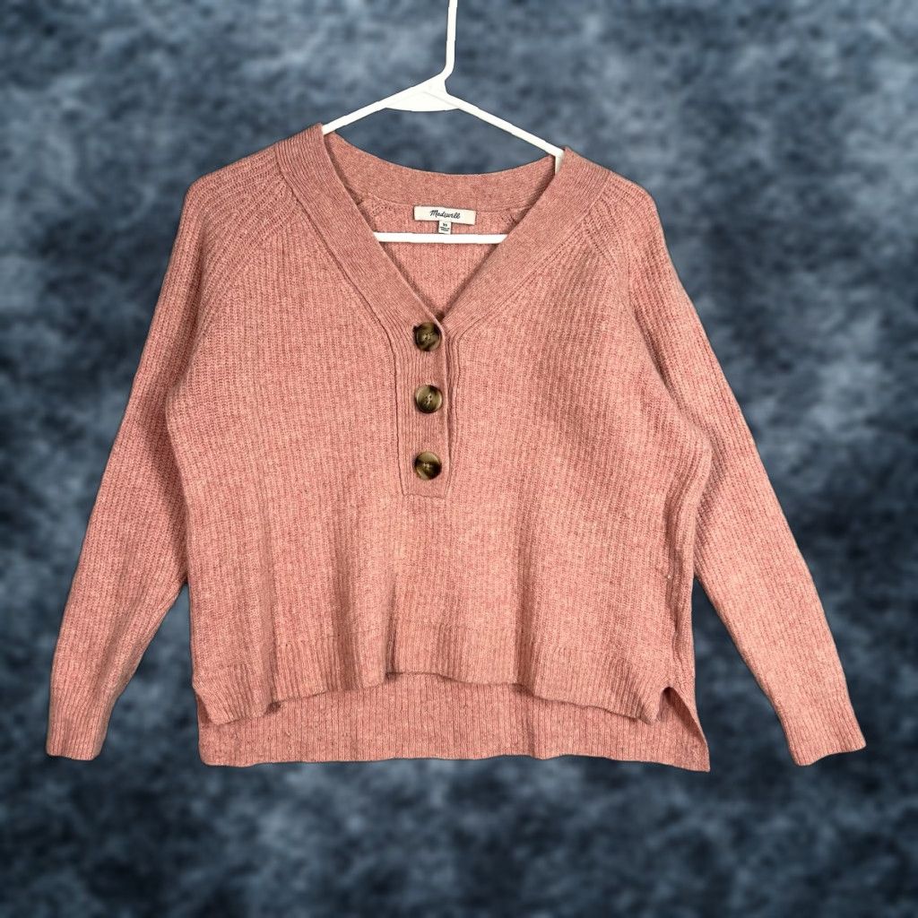 Madewell VINTAGE Madewell Merino Wool Blend Knit Sweater Womens XS Pink V Neck Pullover Size XS / US 0-2 / IT 36-38 - 1 Thumbnail