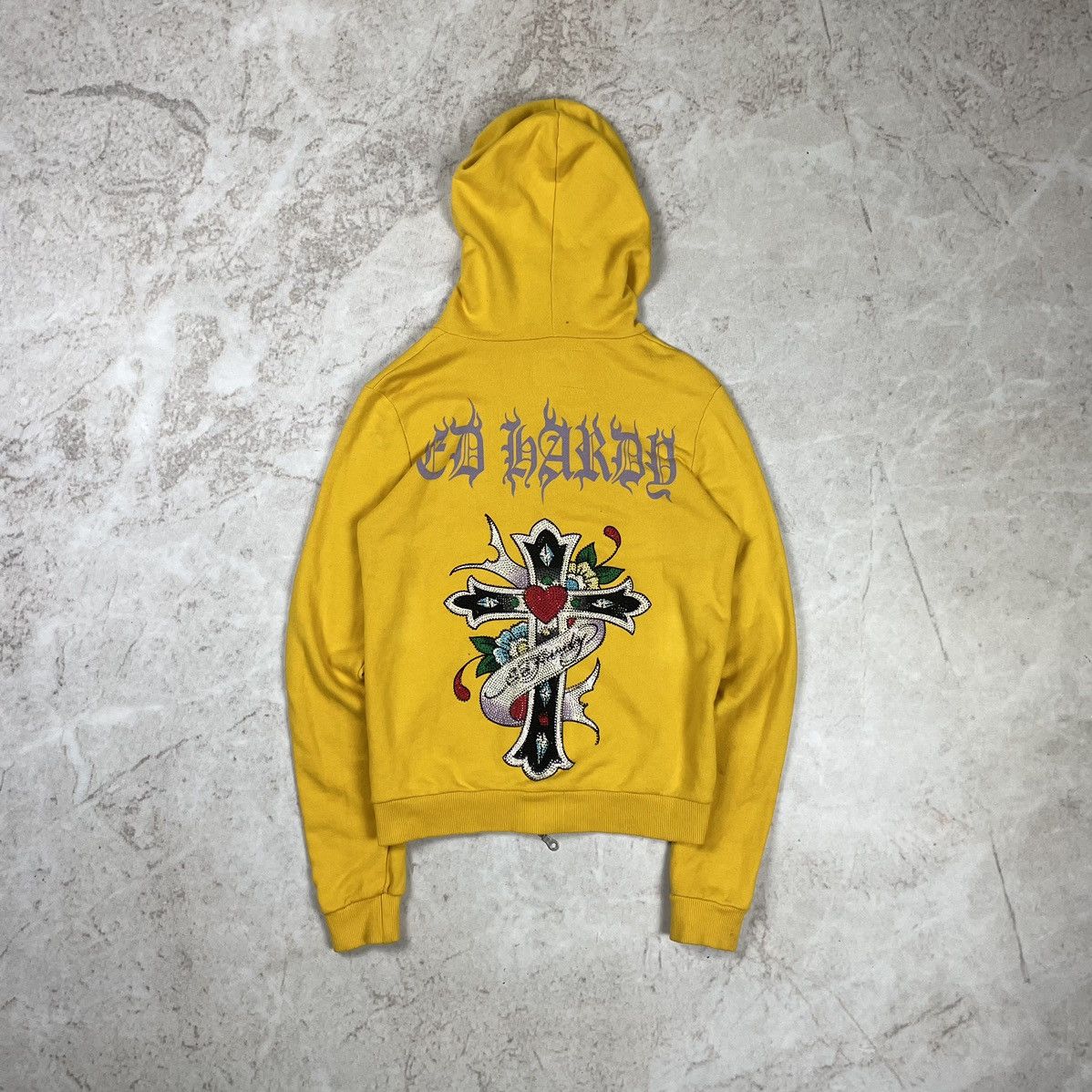 Ed Hardy × Vintage Vintage Ed Hardy Cross Rhinestones Y2K Zip Hoodie Size S / US 4 / IT 40 - 1 Thumbnail