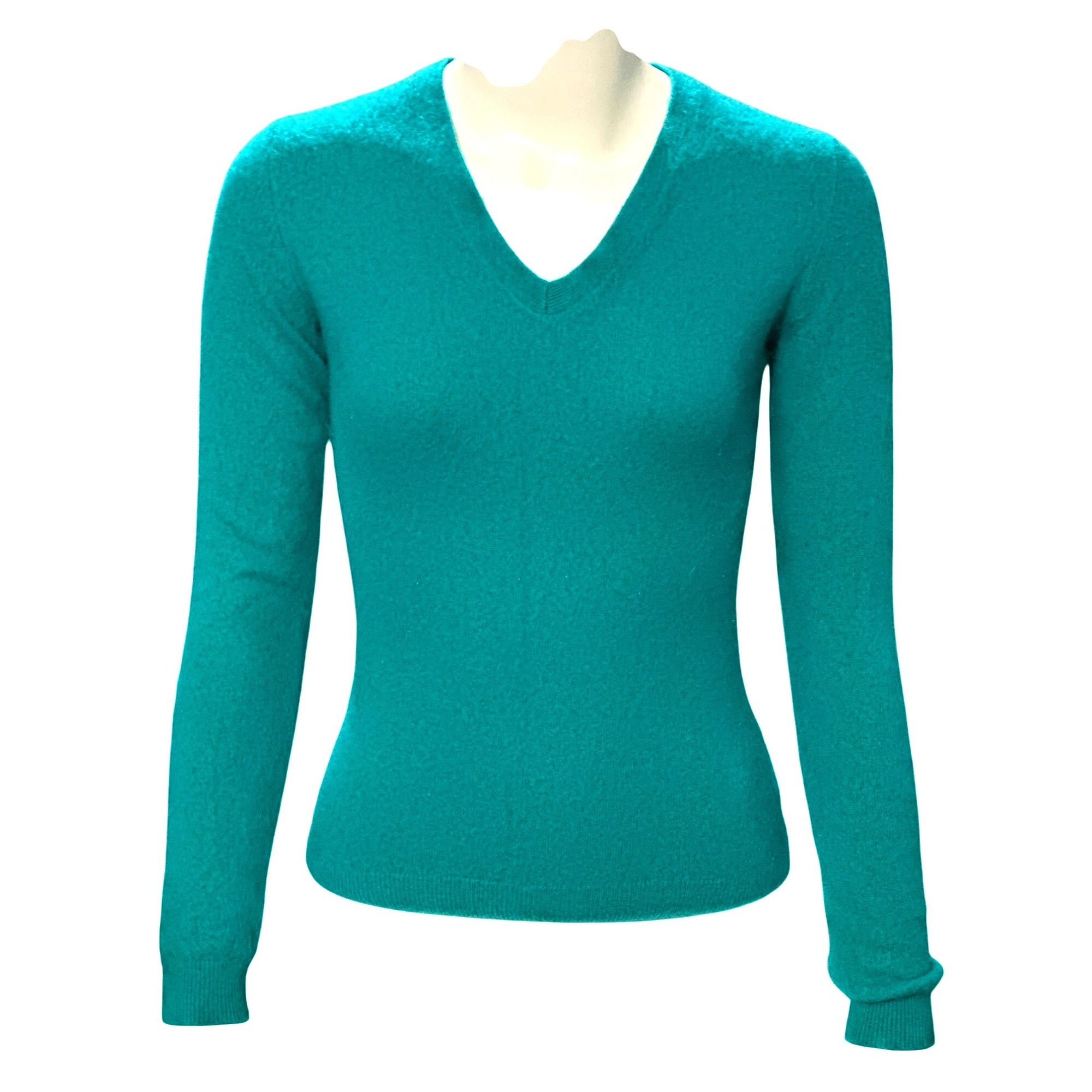 CCC Uniqlo Cashmere Teal V Neck Long Sleeve Sweater Ribbed C