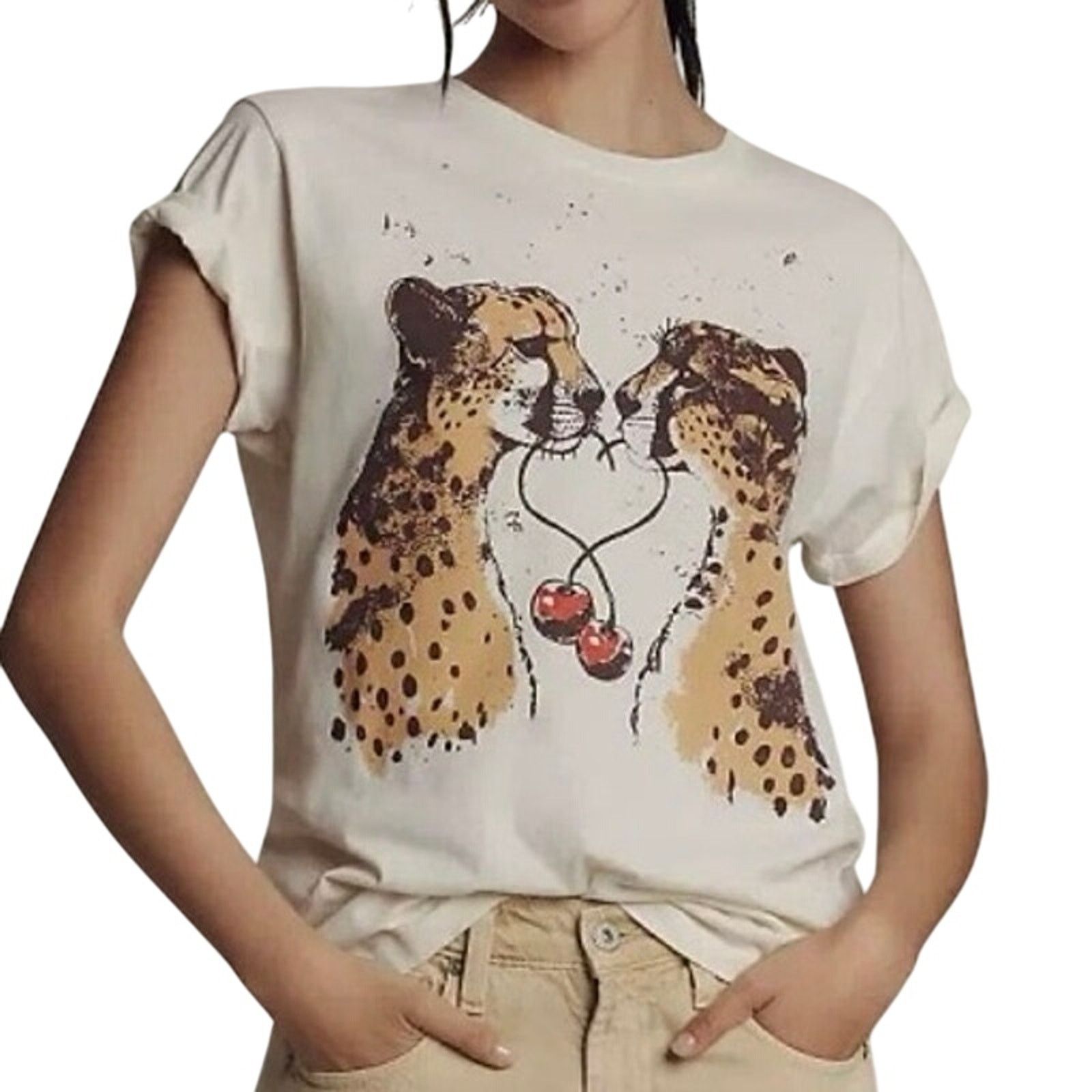 Anthropologie LETLUV for Anthropologie Cheetah Graphic Tee, Size XXS Size XXS / US 00 / IT 34 - 1 Thumbnail