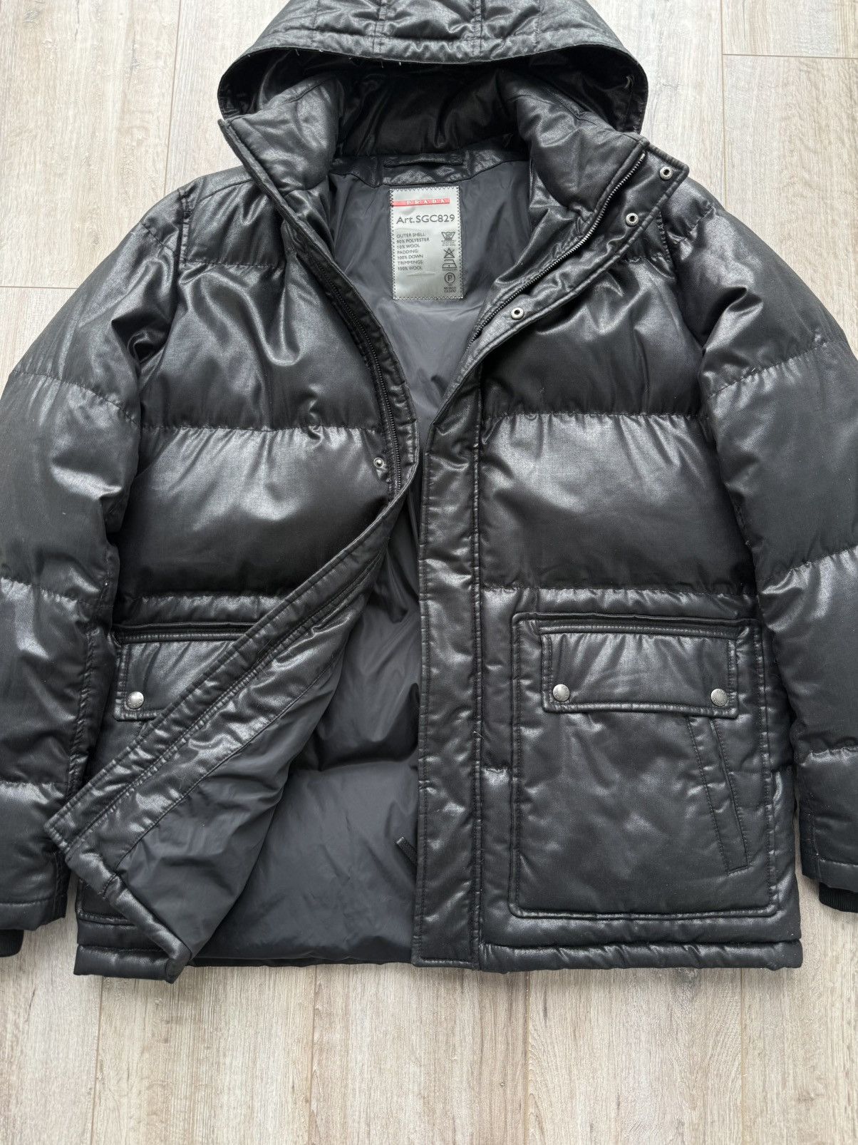 Prada Prada Leather Logo Gabardine Black Down Puffer Jacket Size US XL / EU 56 / 4 - 5 Thumbnail