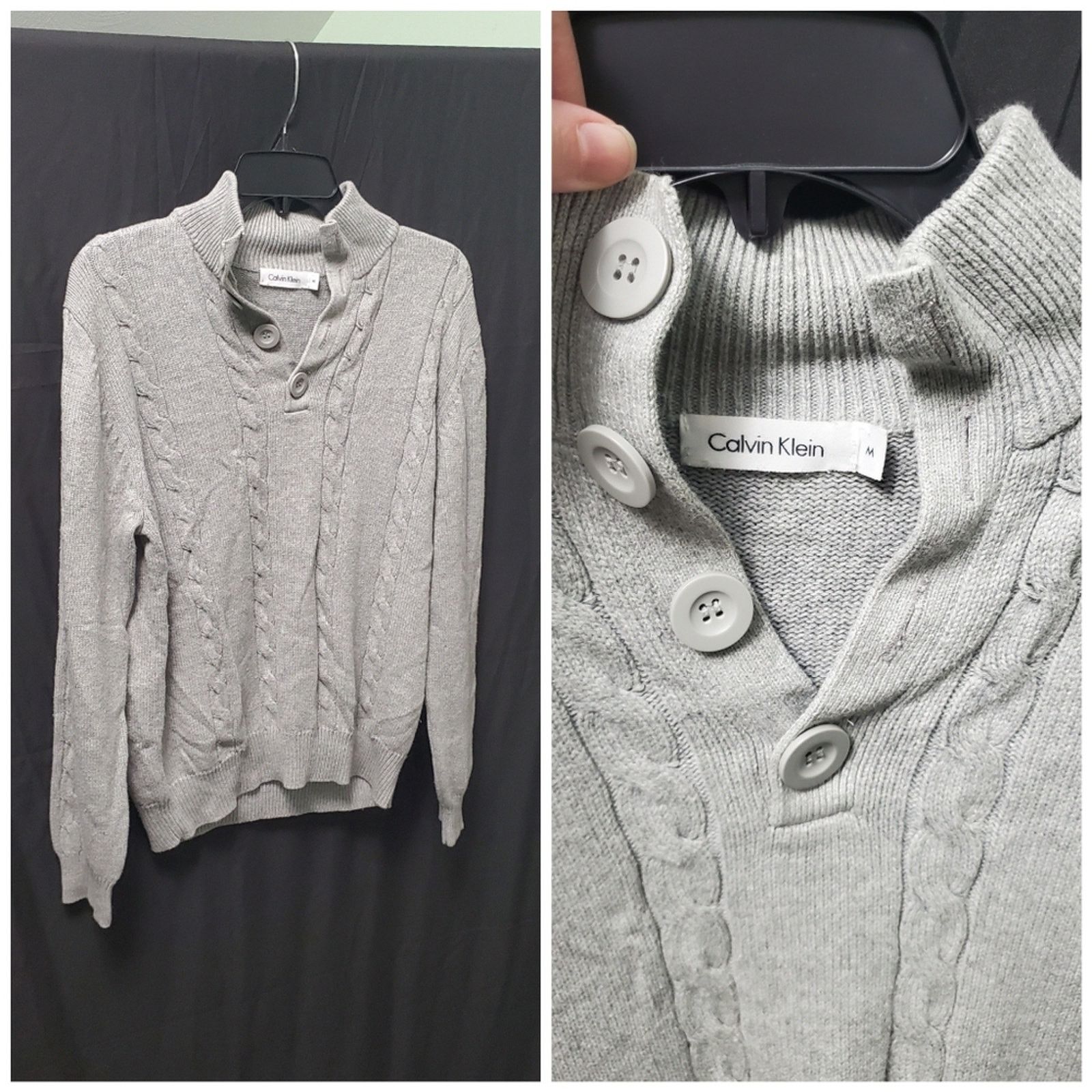 Calvin Klein Calvin Klein Nautical Gray Cotton Cable Knit Accent Sweater Size US M / EU 48-50 / 2 - 1 Thumbnail