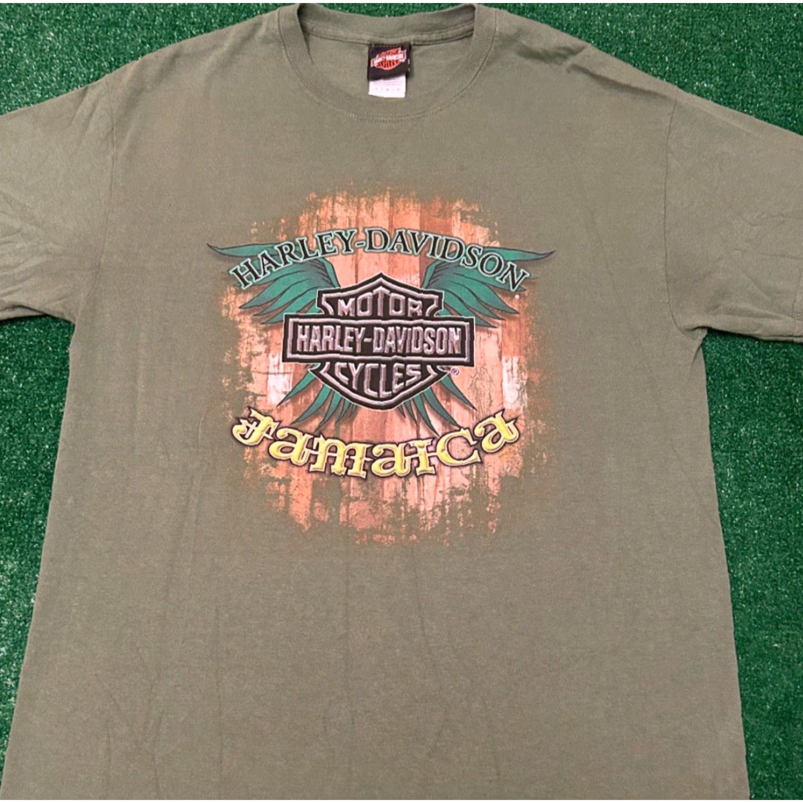Harley Davidson VINTAGE Harley-Davidson Jamaica Biker Skull Wings VTG Shirt Mens L Green 90s Y2K Punk Grunge Hip Hop Motorcycle | Men | T-Shirt Size US L / EU 52-54 / 3 - 4 Thumbnail
