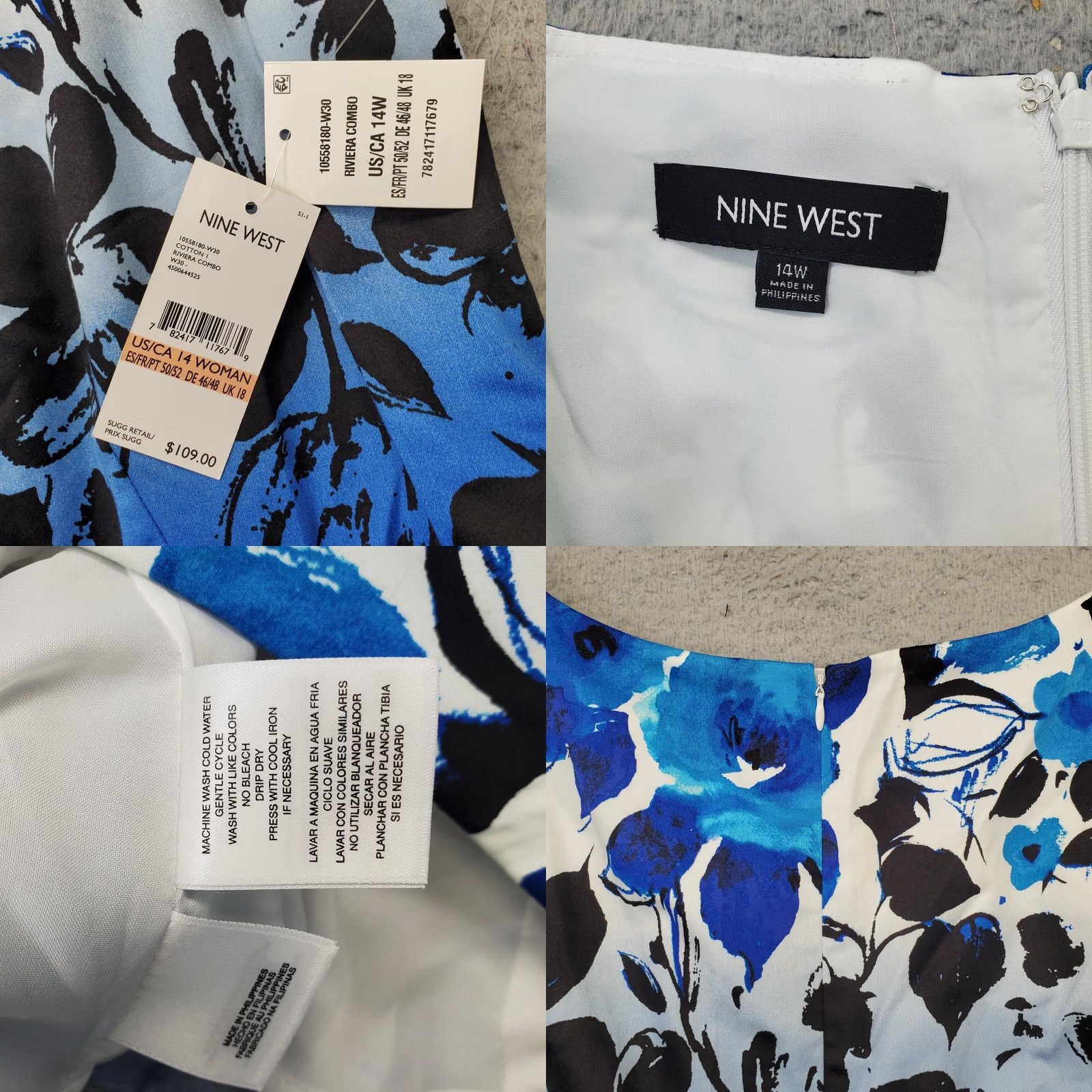 Nine West Nine West Womens 14W Floral Printed Sleeveless Sheath Back Zip Knee Length Shirt Dress Size XL / US 12-14 / IT 48-50 - 8 Thumbnail