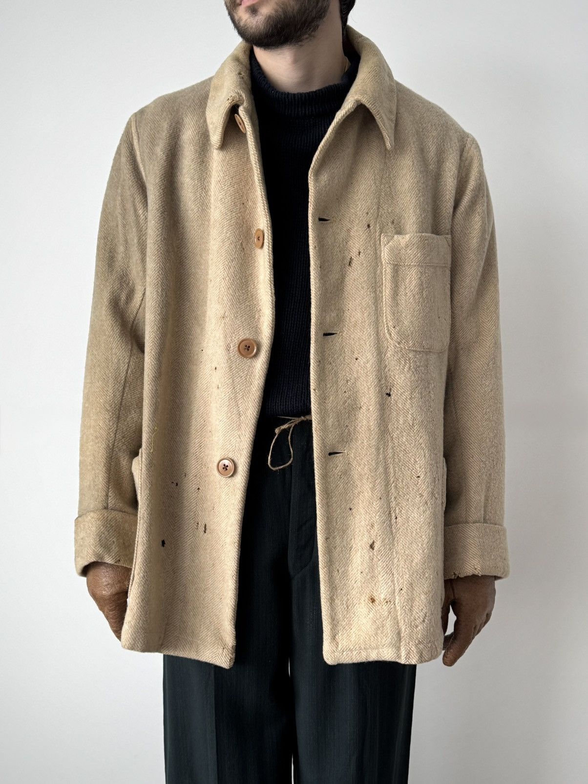 Harrods Vintage 1950s England 'Harrods' HBT Tweed Thrashed Coat Size US M / EU 48-50 / 2 - 1 Thumbnail