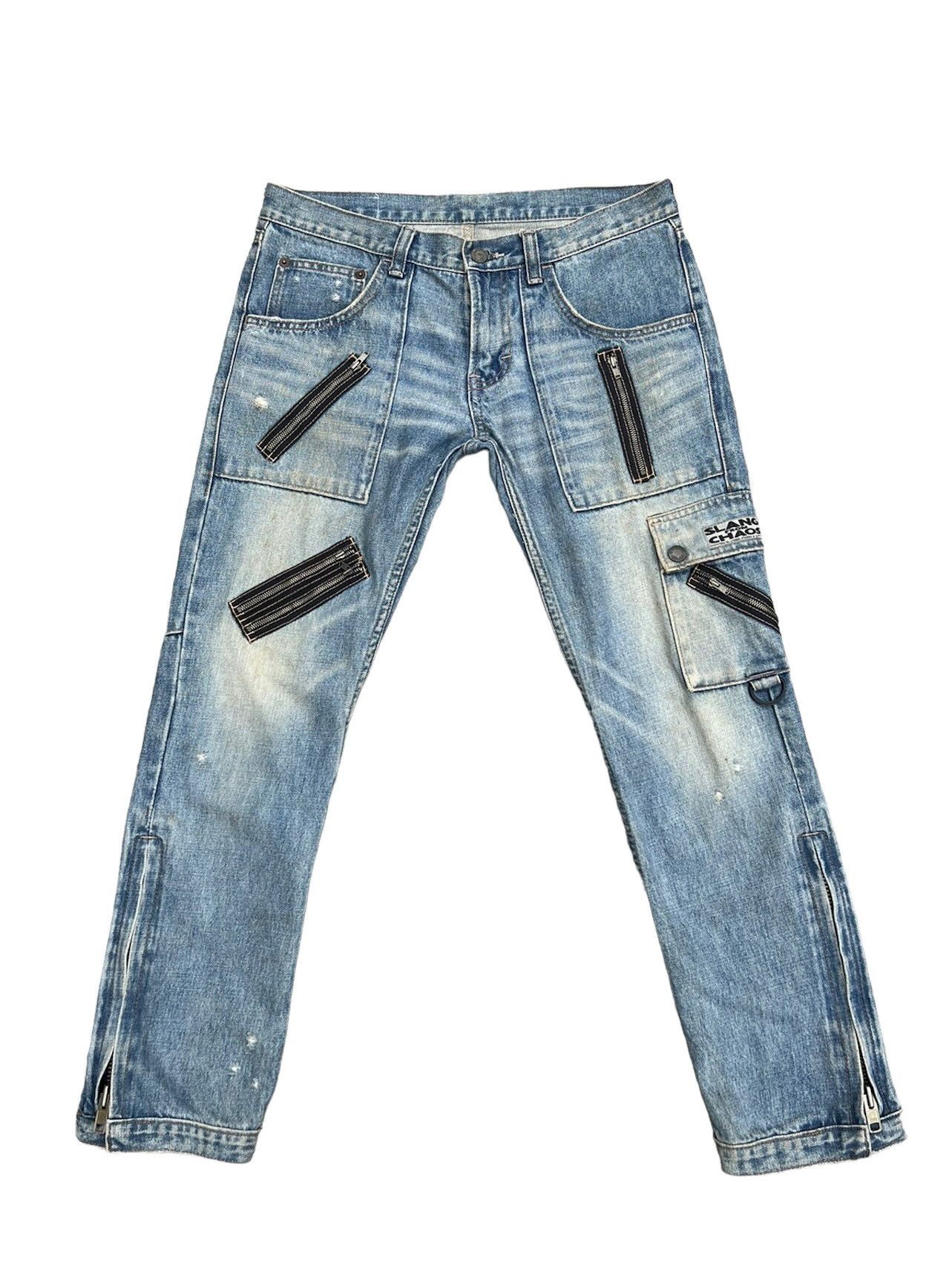 image of Distressed Denim Rna Slang From Chaos Distressed Zippers Cargo Denim in Blue, Men's (Size 31)