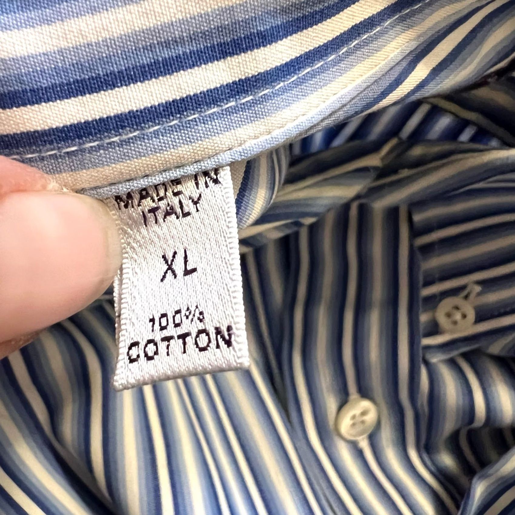 Ralph Lauren Ralph Lauren Purple Label Mens Dress Shirt Blue Stripe Italy Button Up XL Size 46R - 6 Thumbnail