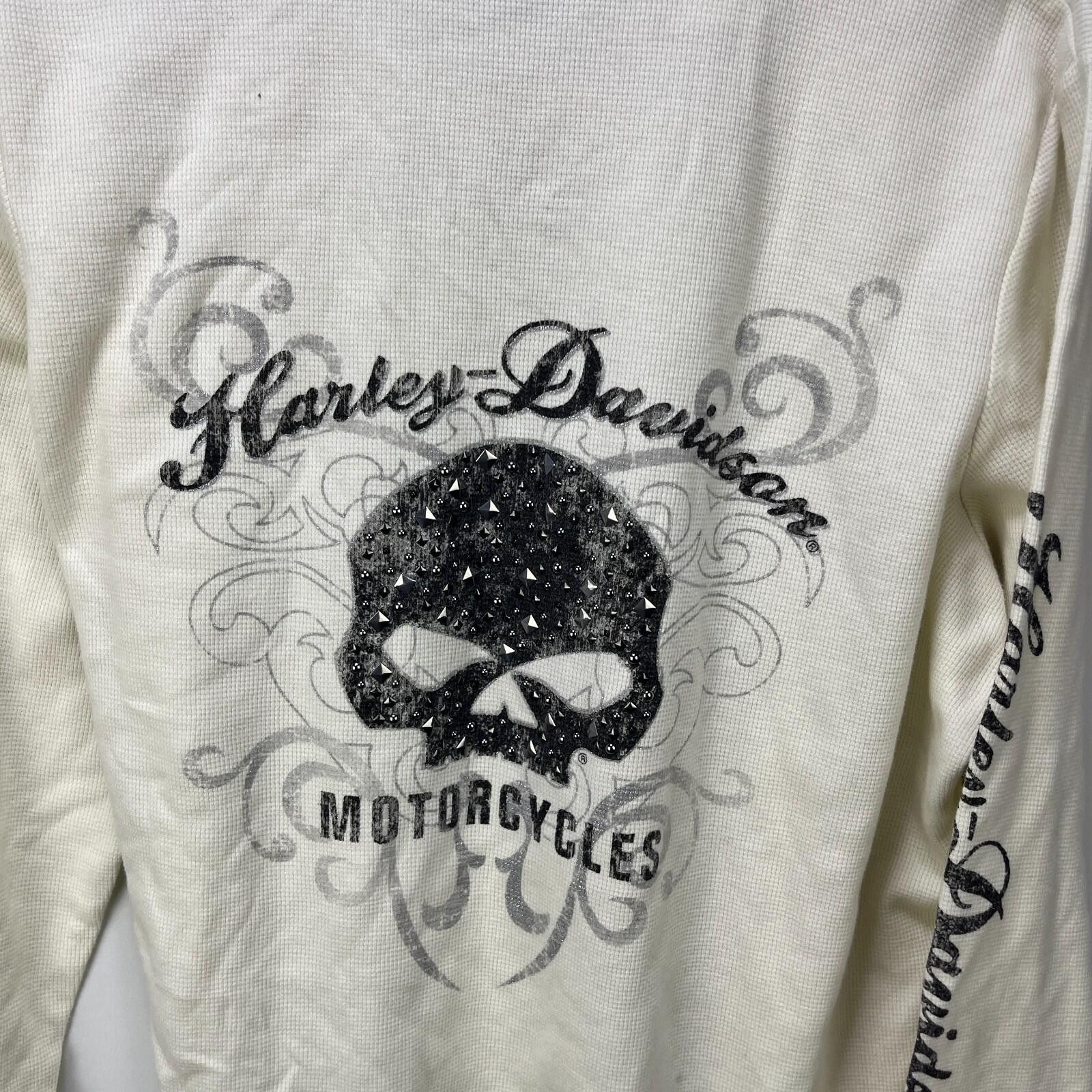 Harley Davidson Vintage Harley Davidson Rhinestone Skull Thermal Hoodie 2W Size XXL / US 16-18 / IT 52-54 - 2 Thumbnail