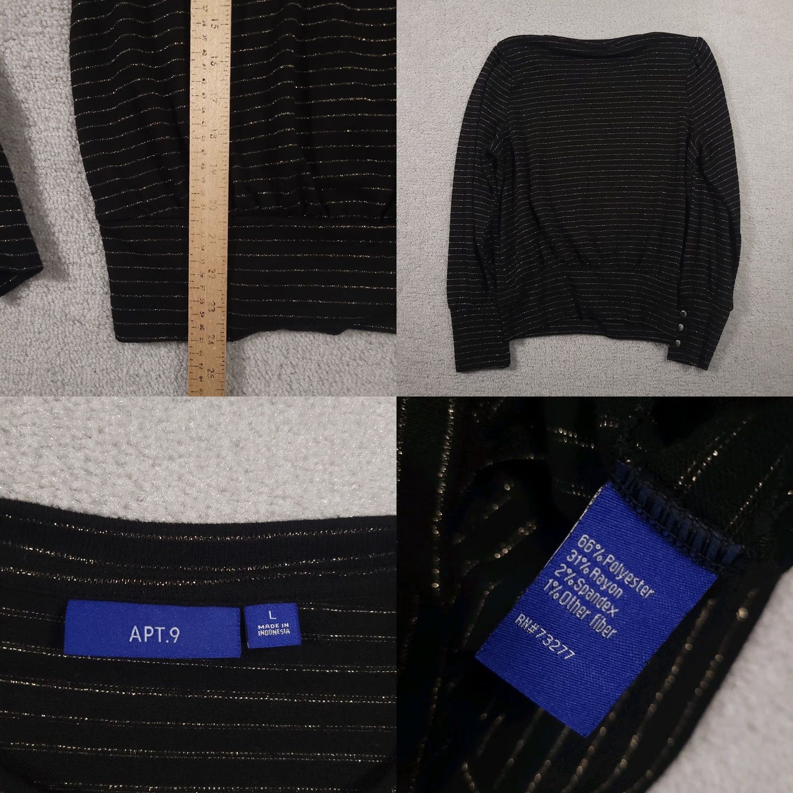 Apt. 9 Apt 9 Long Sleeve Black & Gold Stripes Banded Knit Shirt Womens Large Size L / US 10 / IT 46 - 8 Thumbnail
