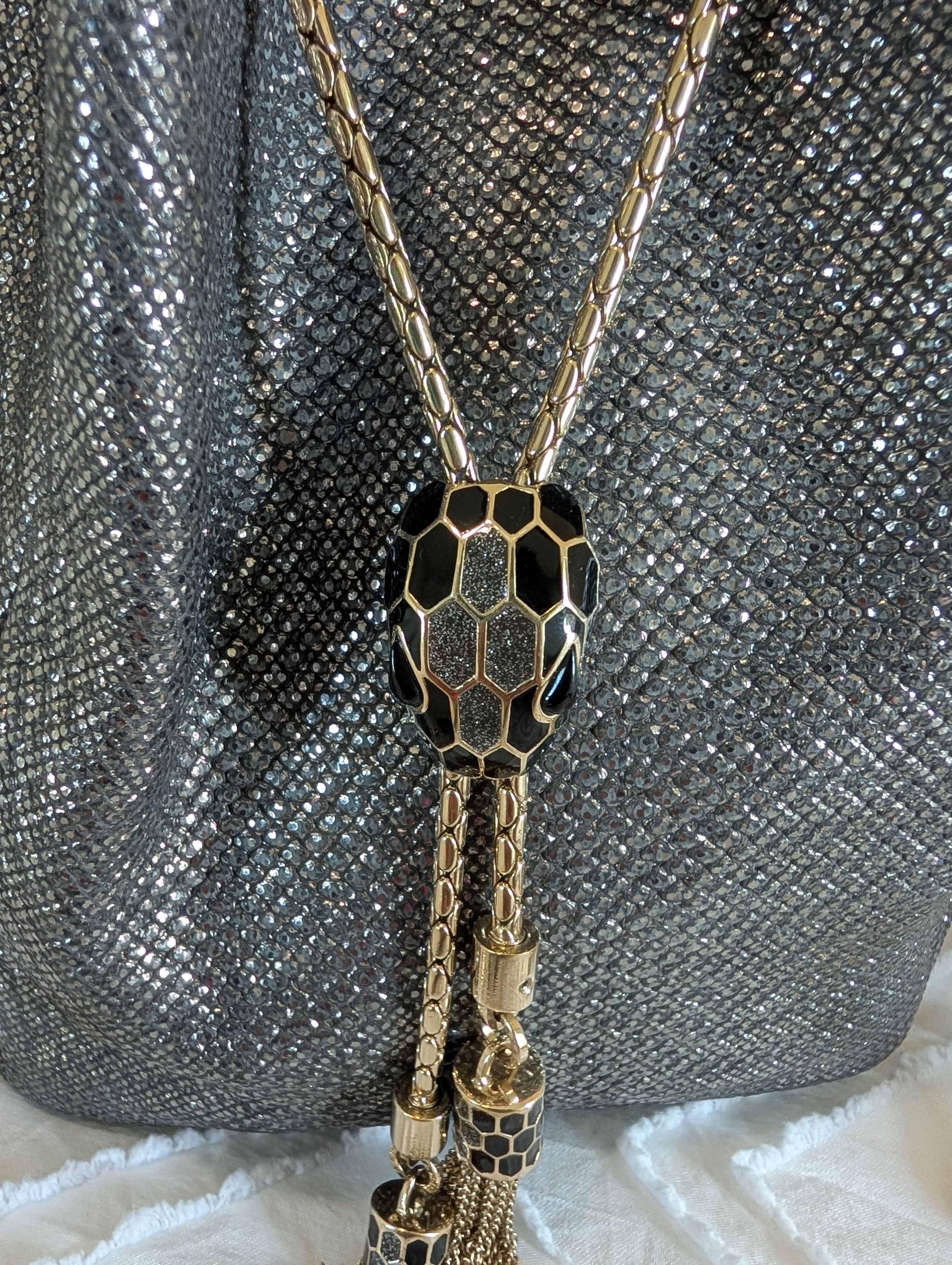 Bvlgari Bvlgari Silver Bucket Drawstring Bag Gold Chain Strap Tassel Size ONE SIZE - 2 Thumbnail