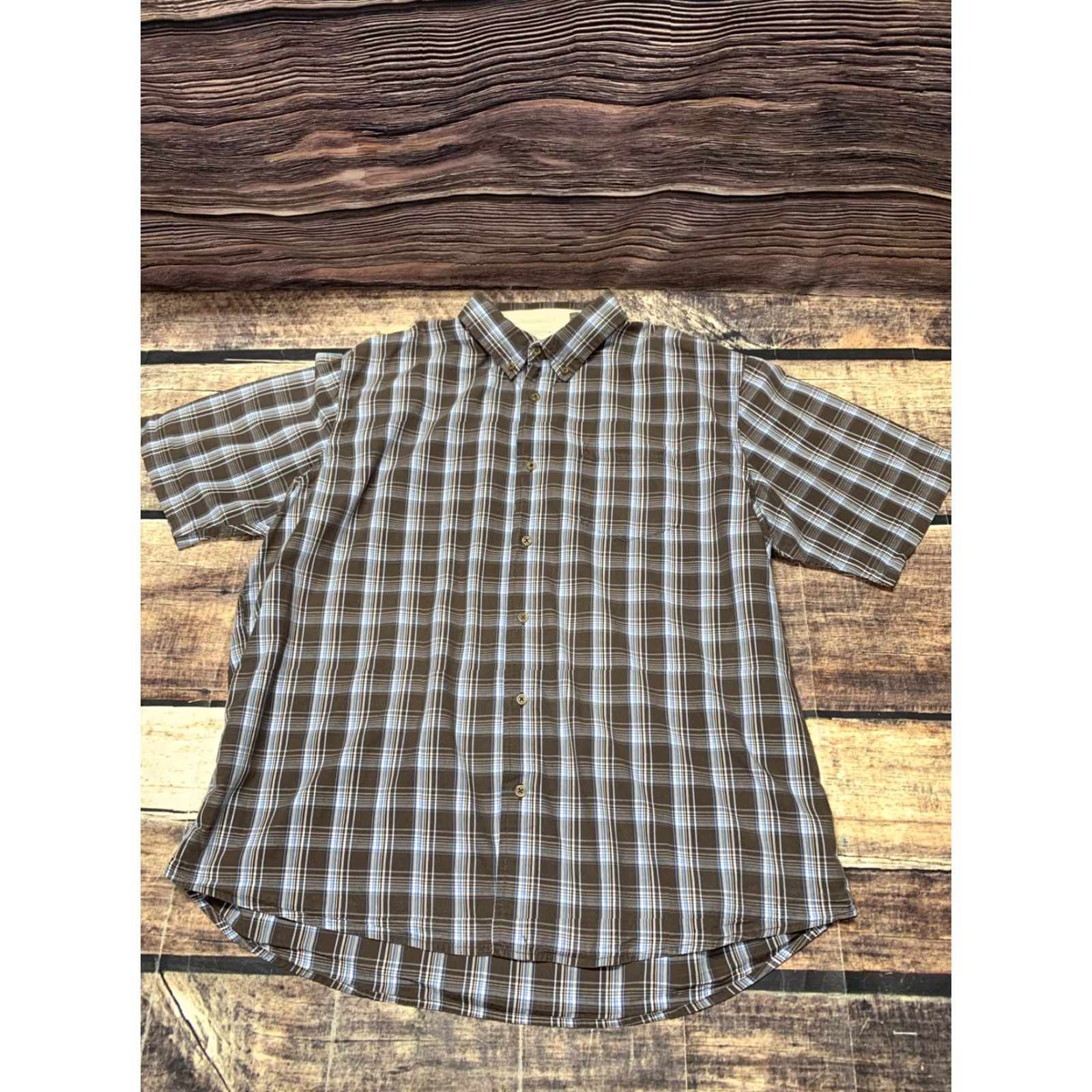 Wrangler Wrangler Short Sleeve Shirt Mens XL Brown White Blue Plaid Button Up Western Size US XL / EU 56 / 4 - 3 Thumbnail