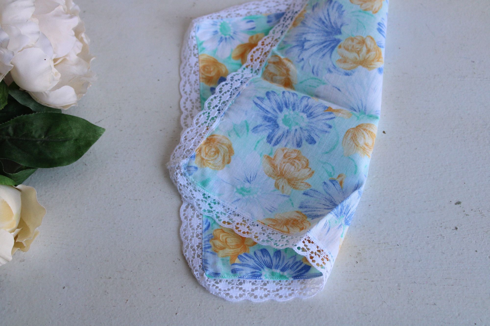 Vintage Vintage 1980s Handkerchief, Cotton Floral Print, Monogrammed Size ONE SIZE - 6 Thumbnail