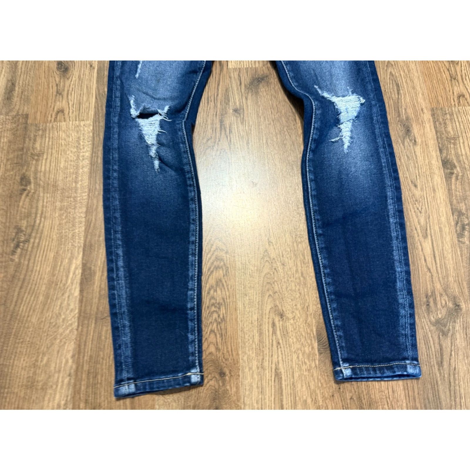 Vintage KanCan Jeans Women's 23 Blue Denim Skinny Distressed Dark Wash Size 40" / US 18 - 3 Thumbnail