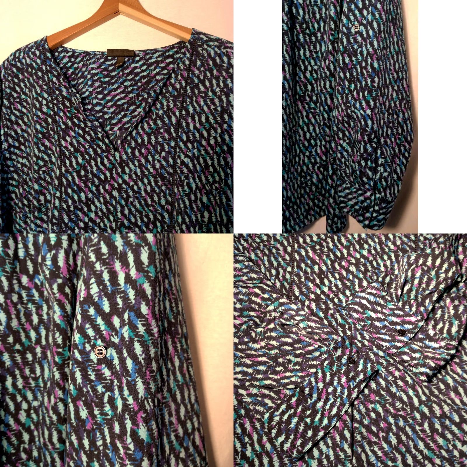 Vintage Lane Bryant Blouse 26/28 Plus Size Blue Purple V Neck Roll Tab Sleeve Shirt Women Boyfriend? Size 4XL / US 24-26 - 9 Thumbnail