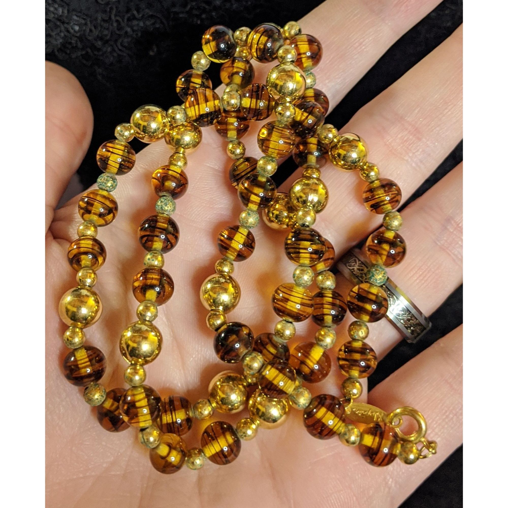 Other Vintage Napier Retro Gold Tone & Amber Glass Bead Necklace W Size ONE SIZE - 2 Thumbnail