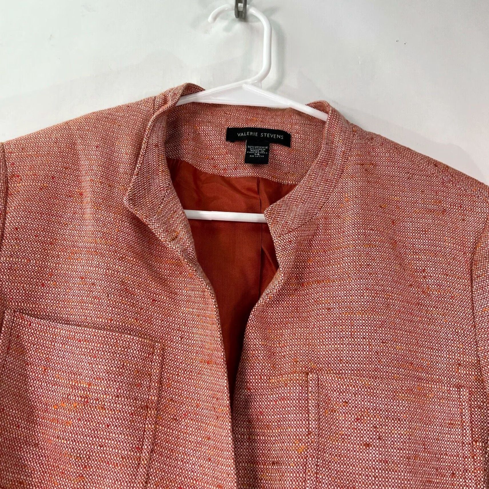 Vintage VINTAGE Valerie Stevens Womens Blazer Jacket Size 14 Long Sleeve Orange Solid Casual Autumn Winter Size XL / US 12-14 / IT 48-50 - 3 Thumbnail