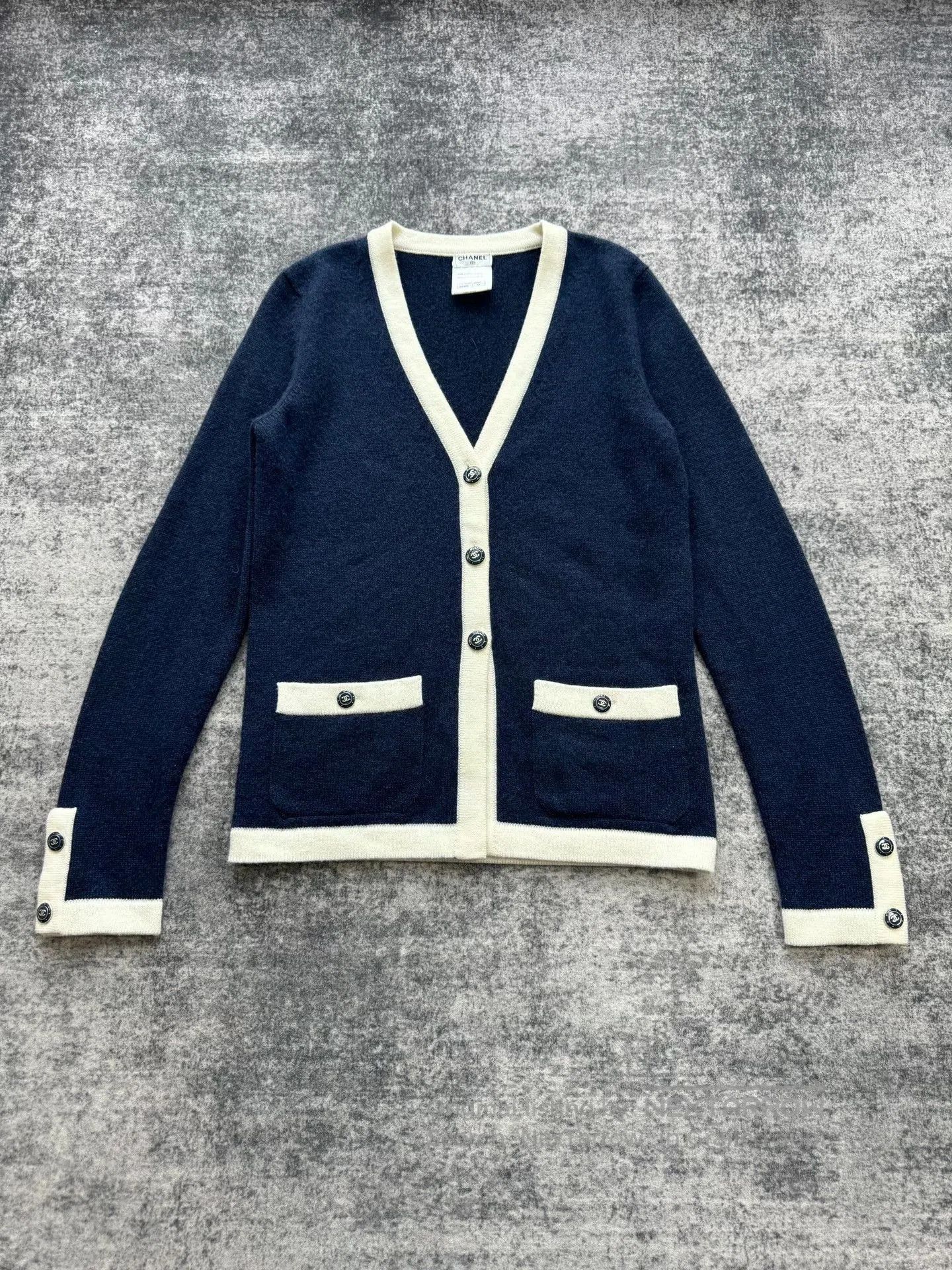 Chanel Blue and White Cashmere Cardigan.