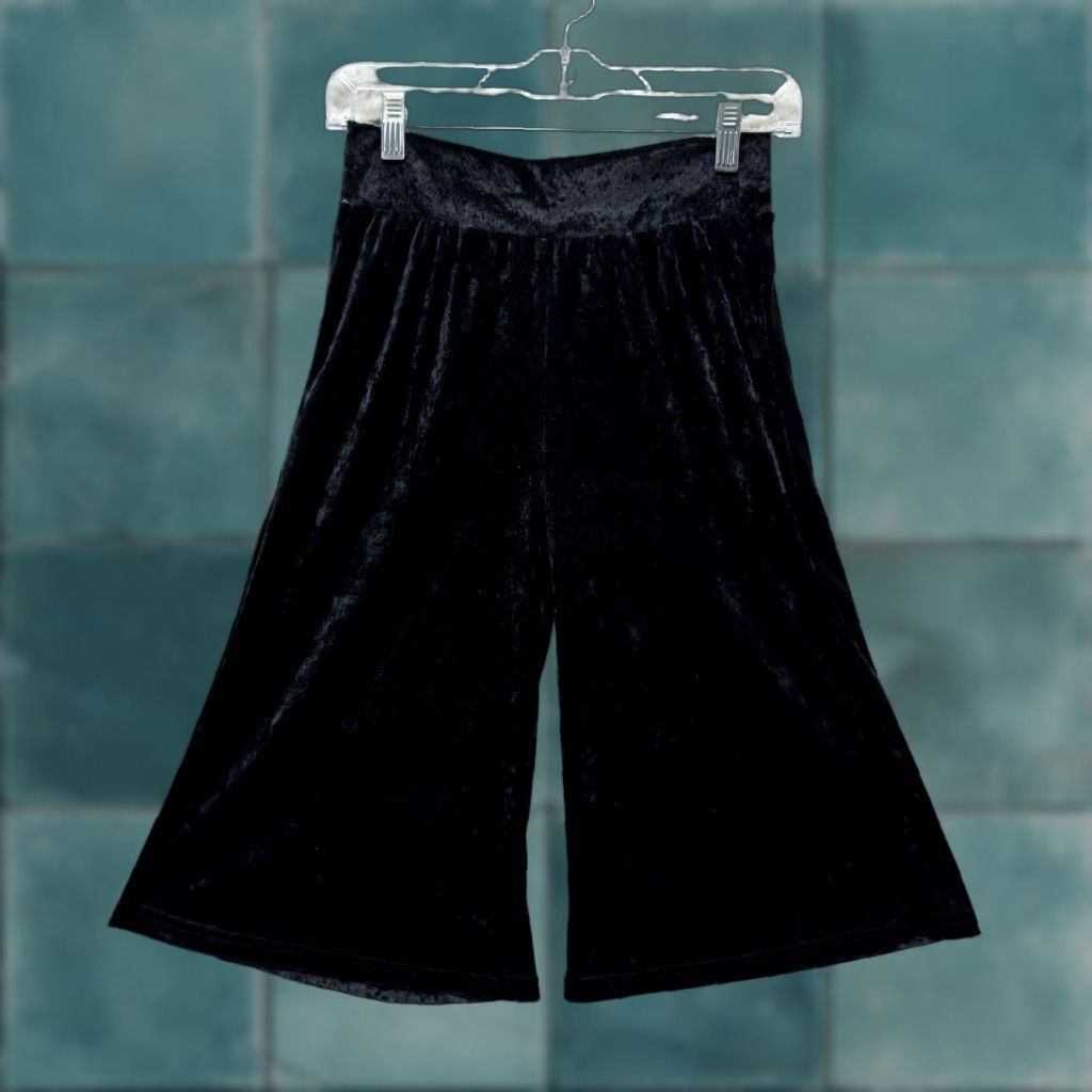 Velvet VINTAGE Y2K Capri Flare Pants Trousers 00 23 XS Black Velvet Corpcore Cocktail Size 25" / US 0 / IT 36 - 1 Thumbnail