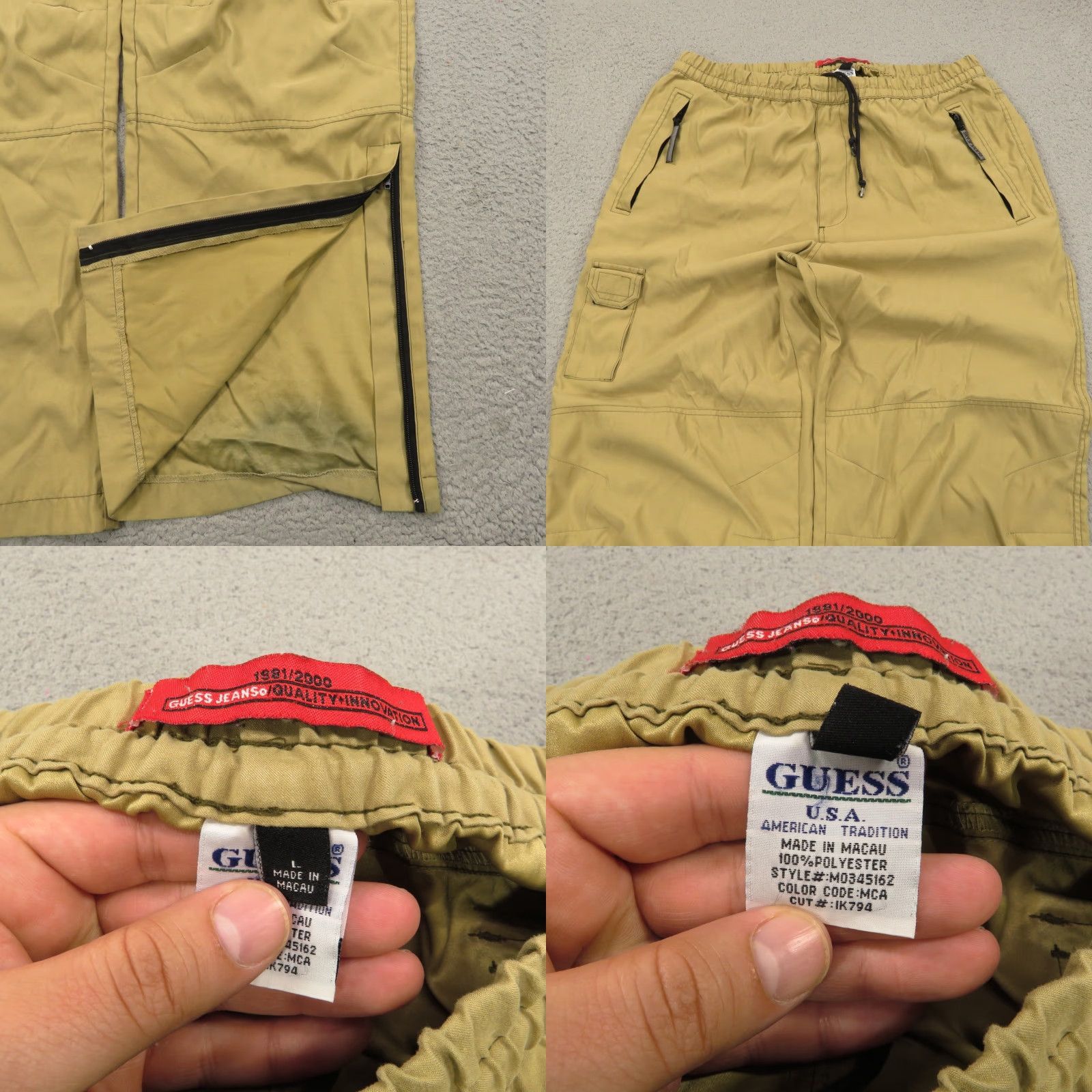 Guess VINTAGE Baggy Cargo Pants Mens Large 90s Grunge Wide-Leg Beige GUESS Cargo Pocket 5-Pocket Size US 33 - 8 Thumbnail