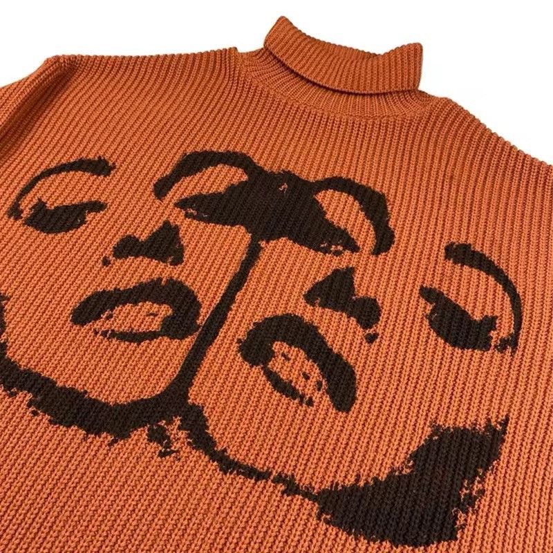Japanese Brand Y2K Printed Face Portrait Turtleneck Knit sweater Size US L / EU 52-54 / 3 - 2 Thumbnail