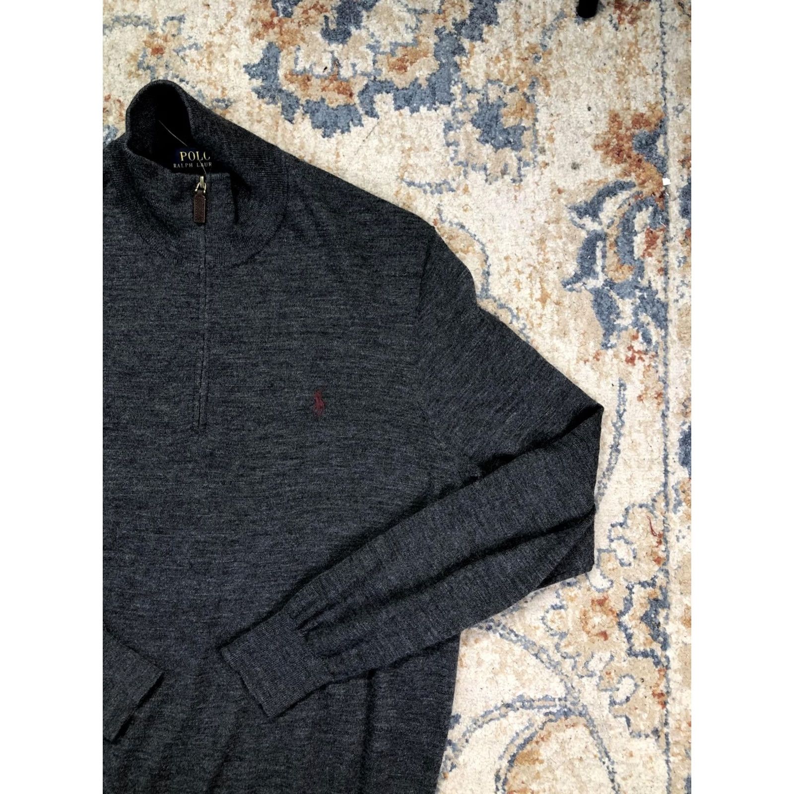 Polo Ralph Lauren Polo Ralph Lauren Sweater Mens Large Gray 100% Merino Wool 1/4 Zip Mock Neck Pullover Knit Tight-Knit Logo Casual Winter Size US L / EU 52-54 / 3 - 4 Thumbnail