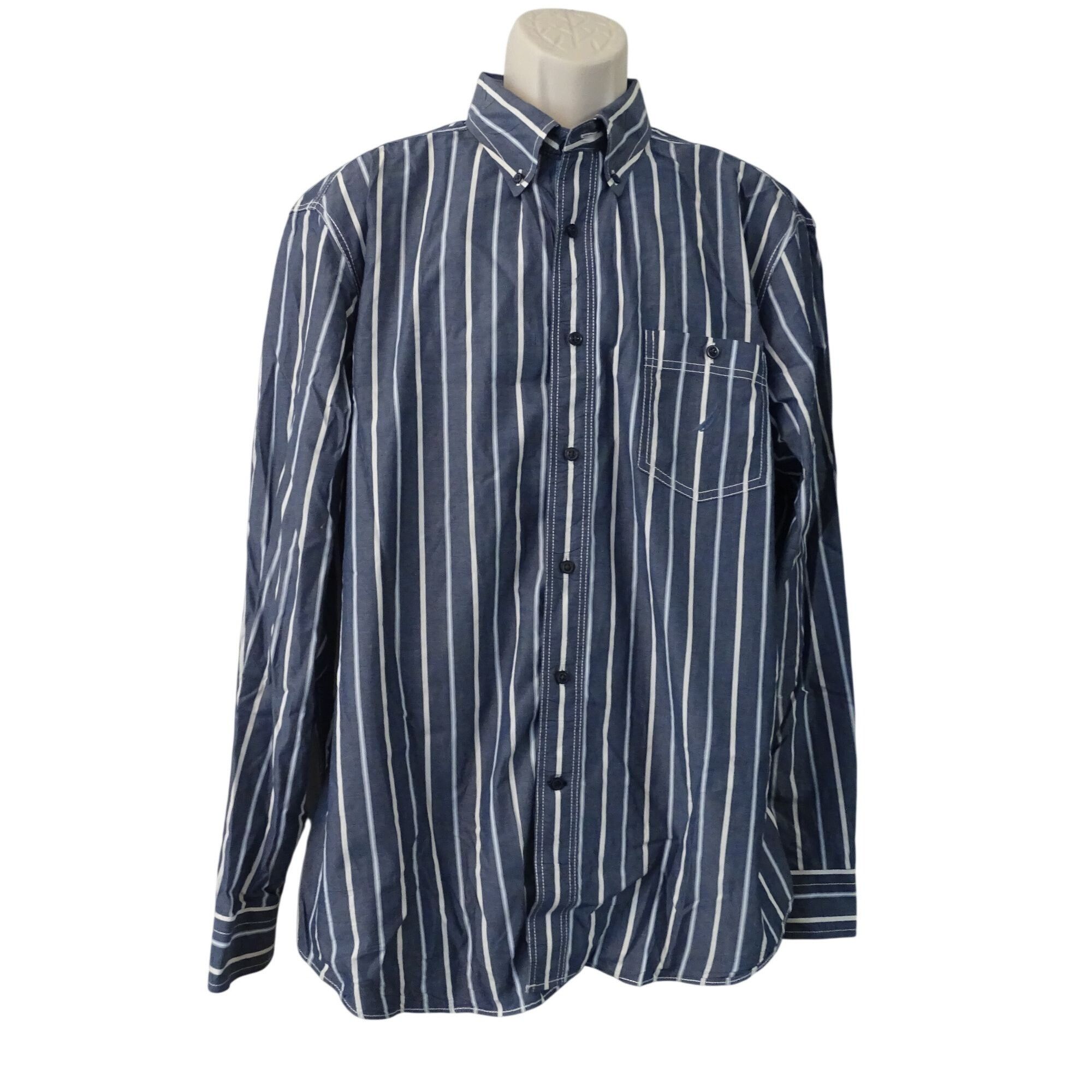 Nautica Nautica Men Striped Button Down Collared Shirt Size XL Gray Size US XL / EU 56 / 4 - 1 Thumbnail